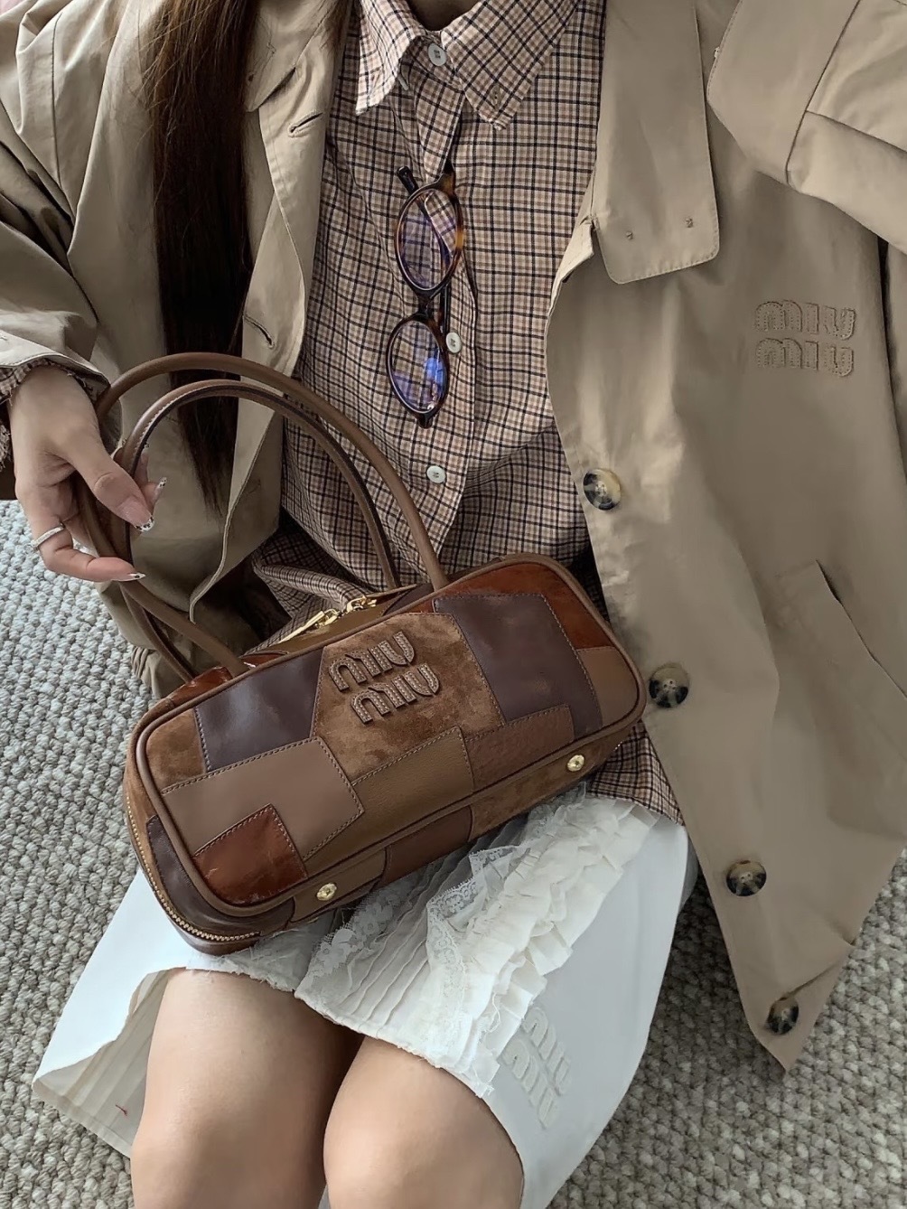 MIU MIU Arcadie系列 徽標刺繡幾何圖案保齡球包