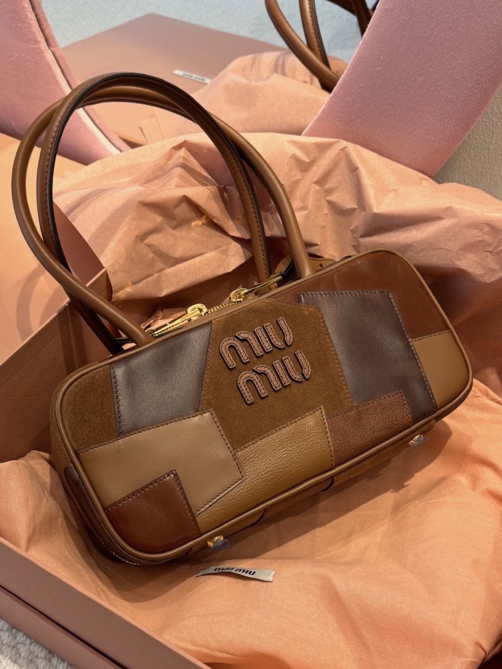 MIU MIU Arcadie系列 徽標刺繡幾何圖案保齡球包