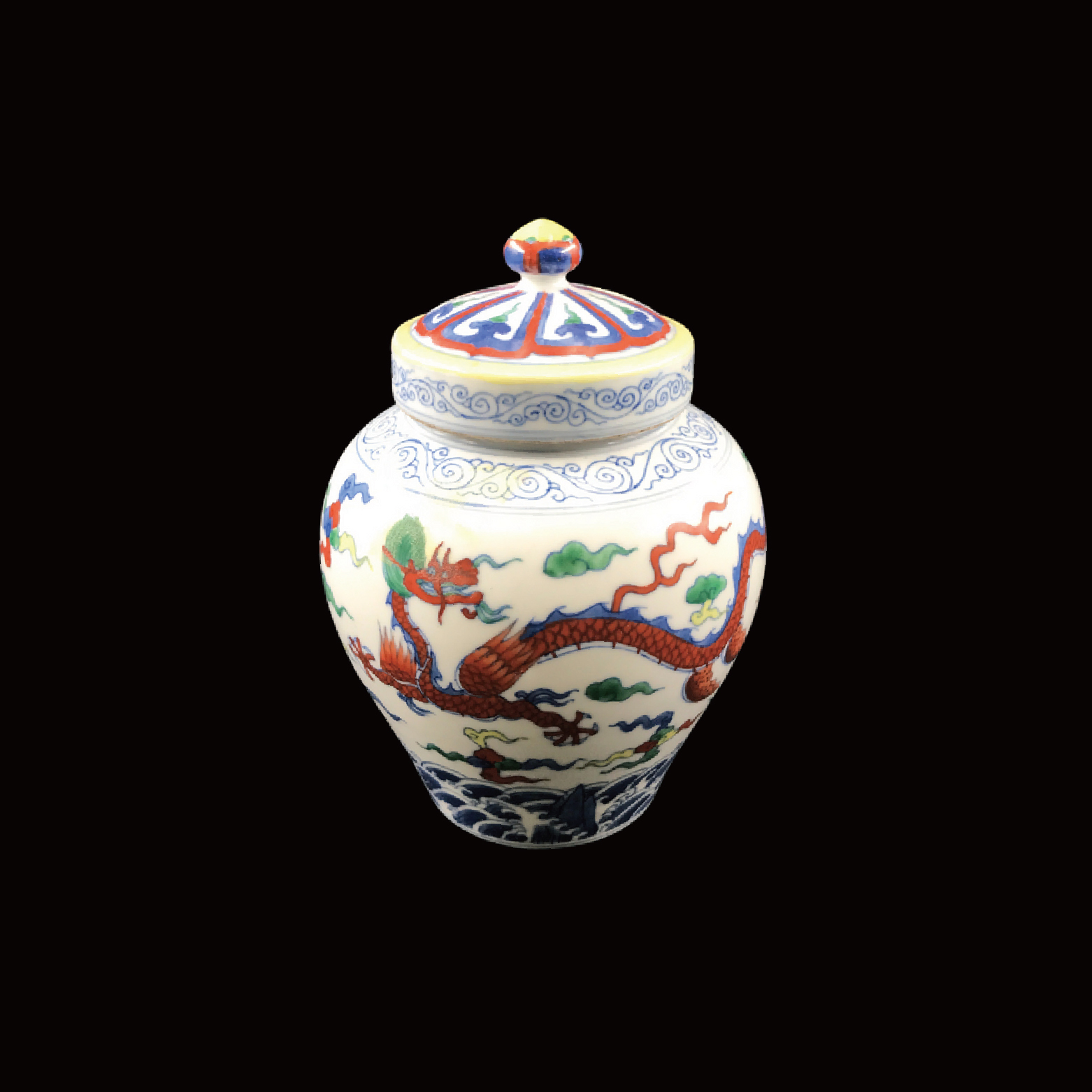 白釉彩繪"天"字龍鳳紋瓶連蓋