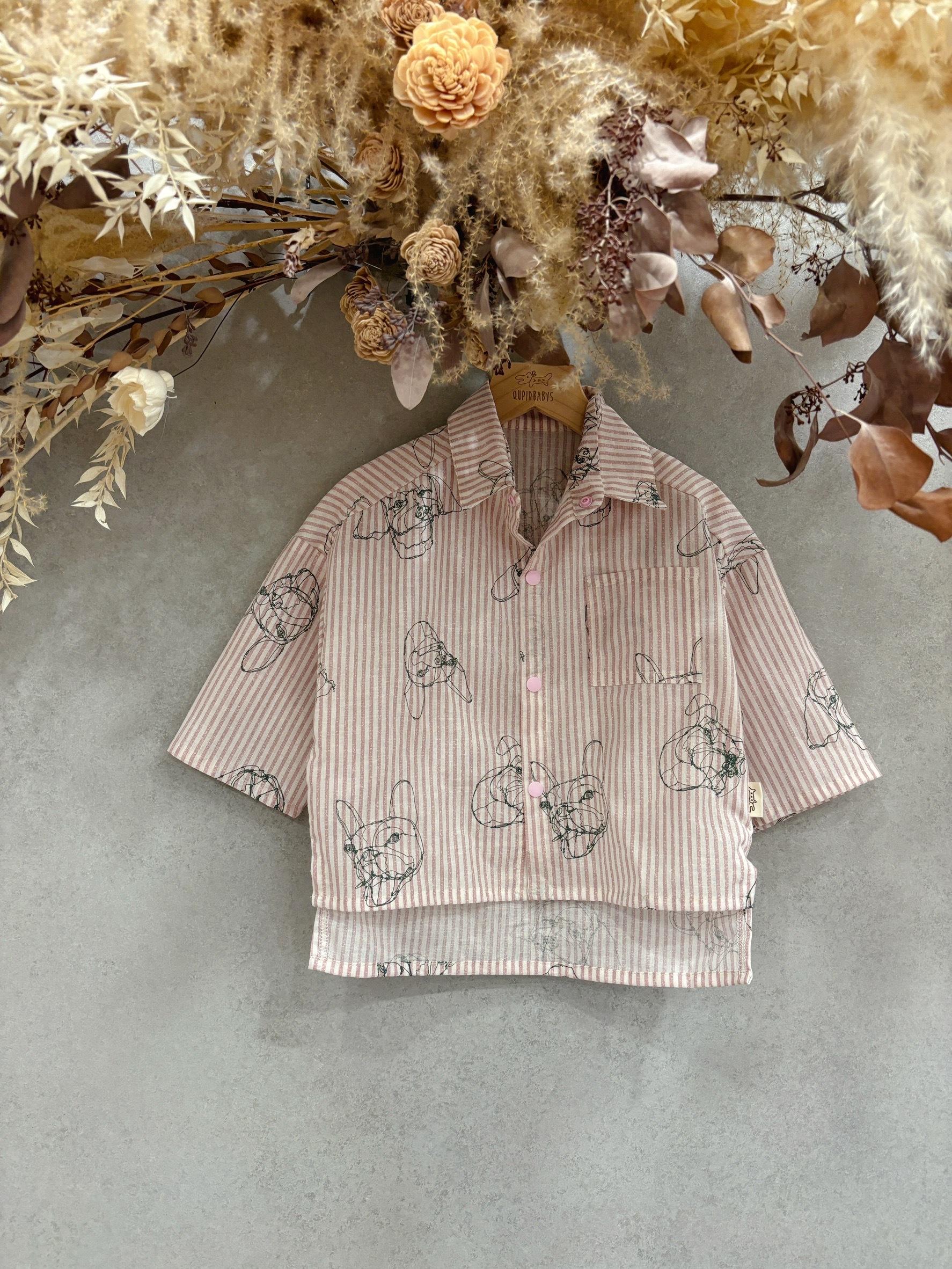 小川學粉狗狗 七分袖襯衫（90）