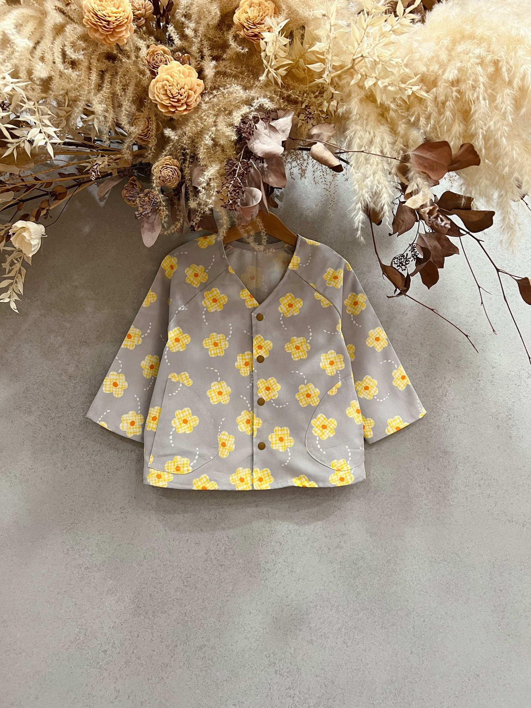 小格子黃花 口袋小外套（90）