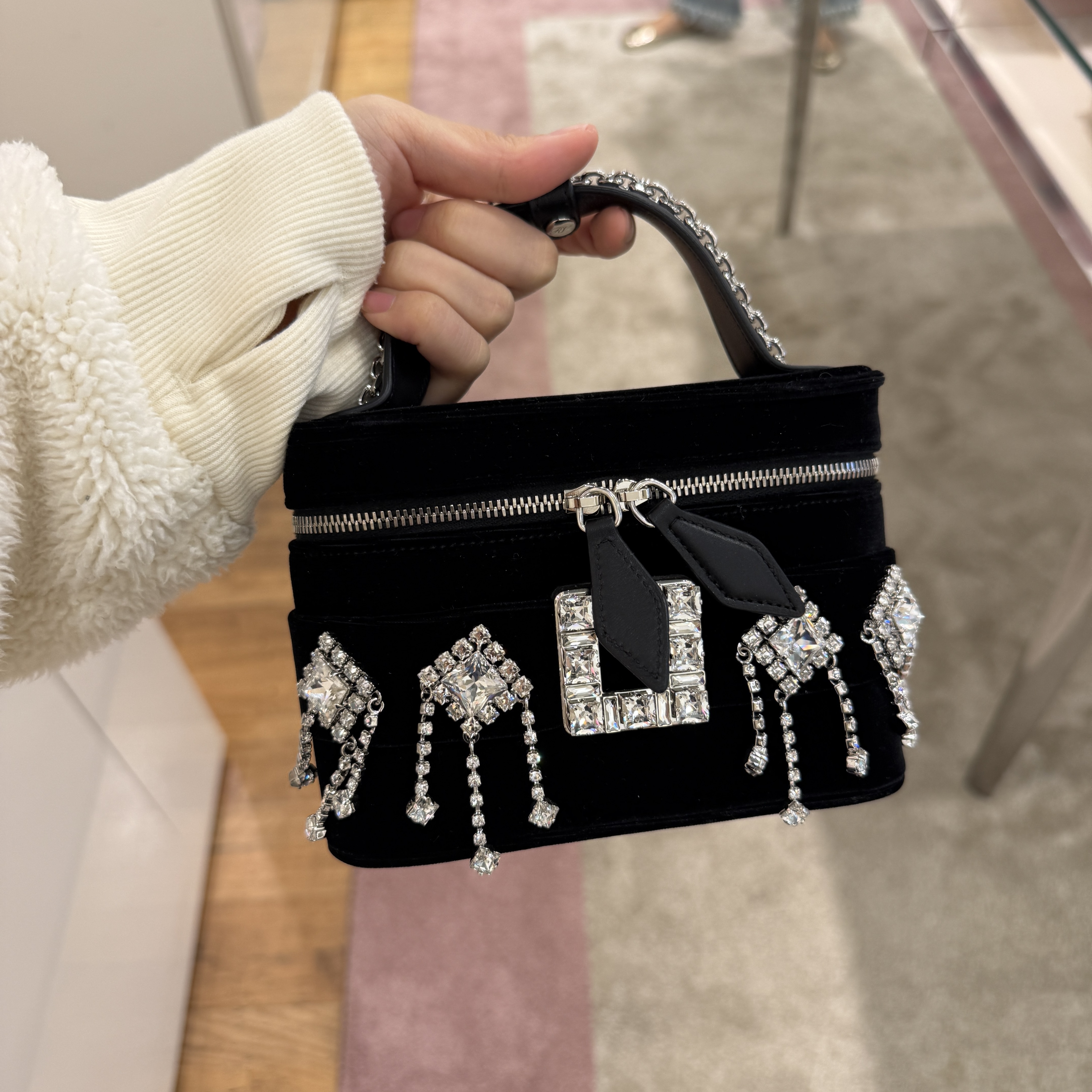 Roger Vivier RV Charles velvet vanity case bag black