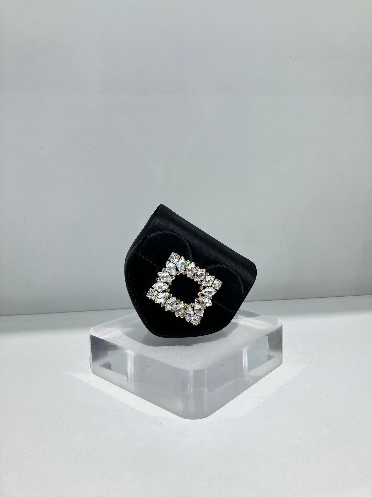 Roger Vivier RV heart strass crossbody Satin mini bag black