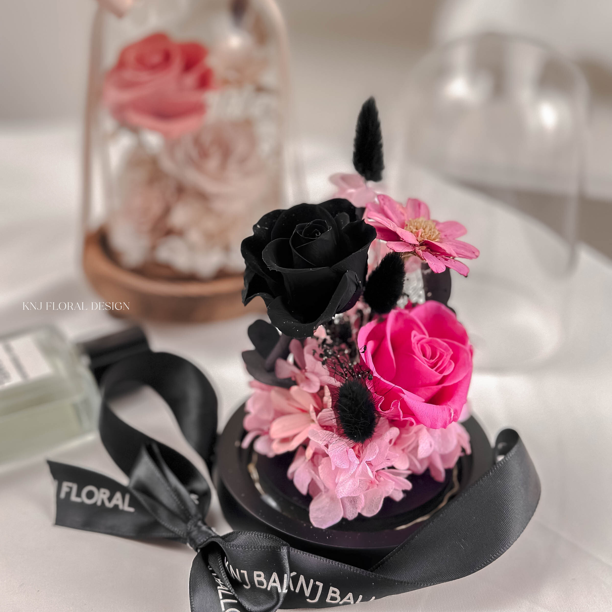 芭比黑粉永生玻璃花盅