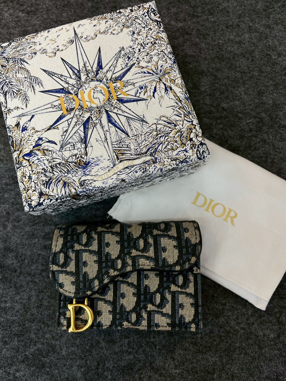 CHRISTIAN DIOR Saddle Flap Card Holder blue