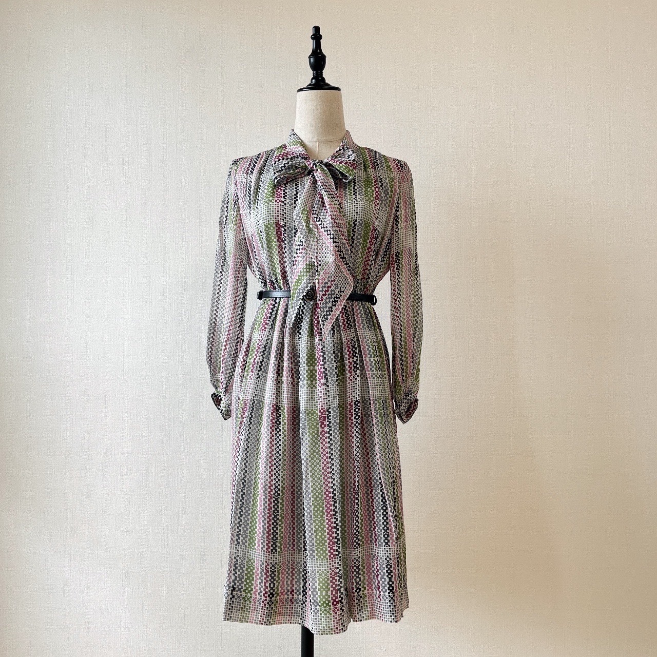 和風百家條紋長袖連身裙