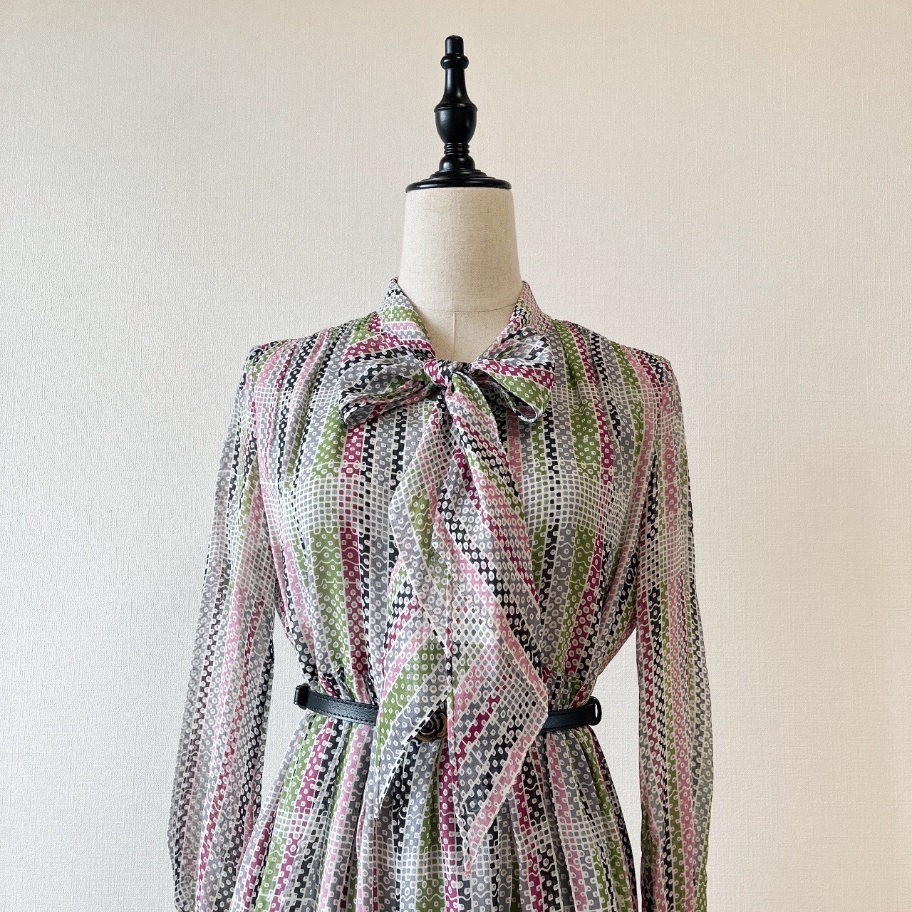 和風百家條紋長袖連身裙