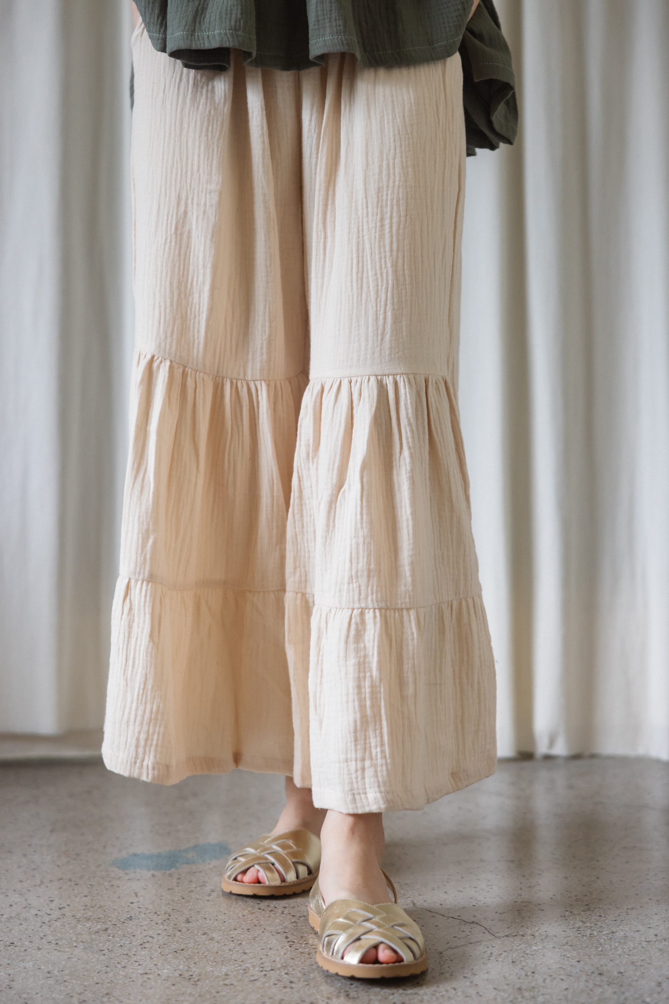 清邁純棉分層喇叭褲_米白