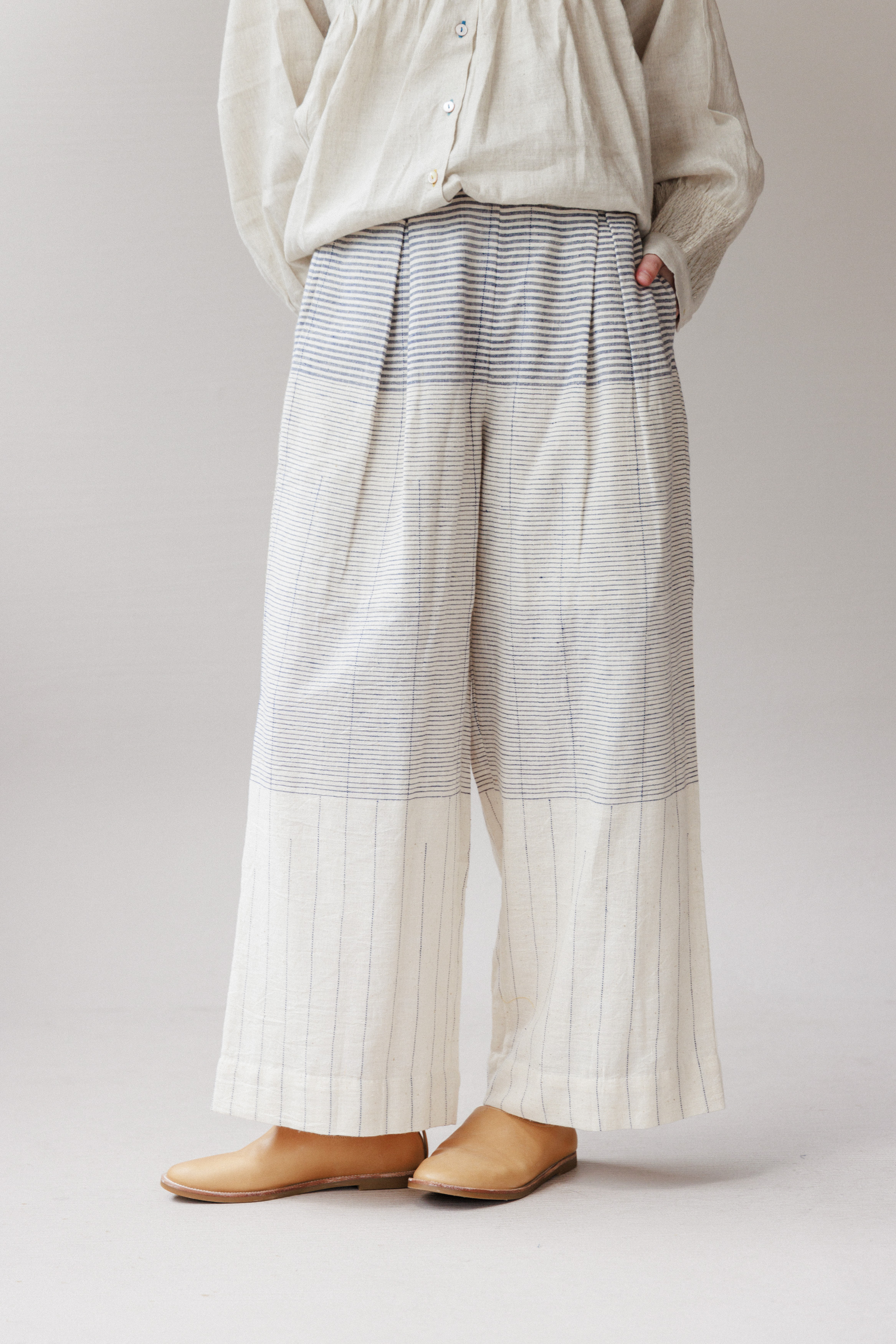 【karnam】印度手織布條紋寬褲