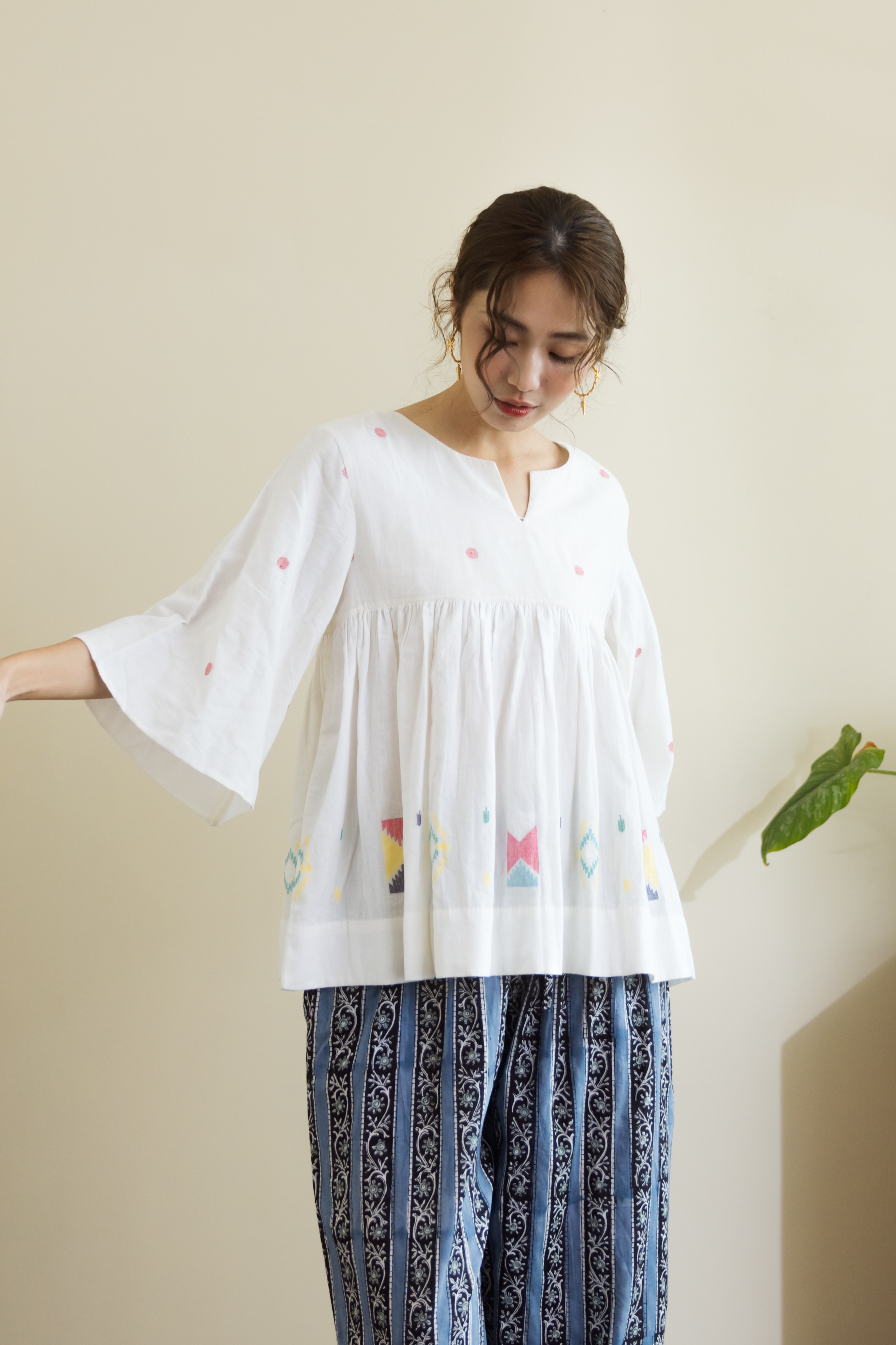 印度手織Jamdani彩短袖上衣