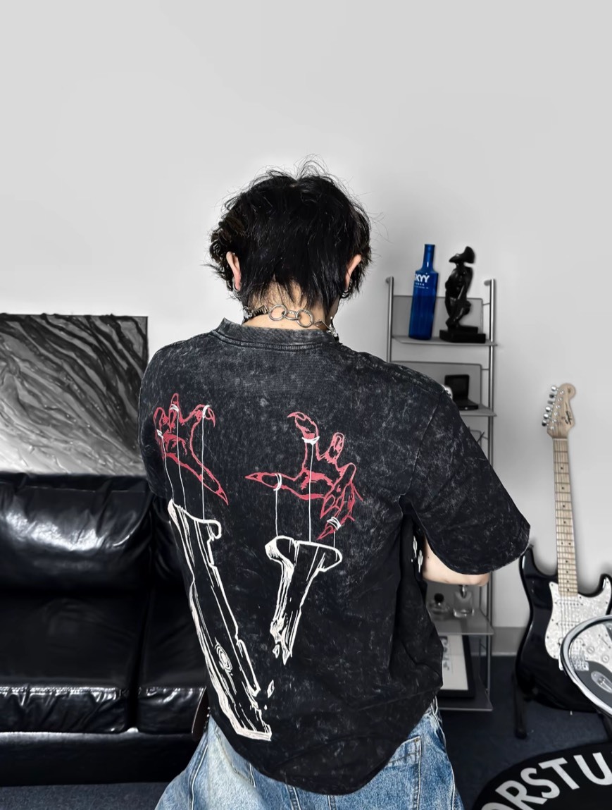 VLONE 提線木偶 大logo 印花 水洗 重磅 純棉 黑/米 短T 2色 VLTE24003