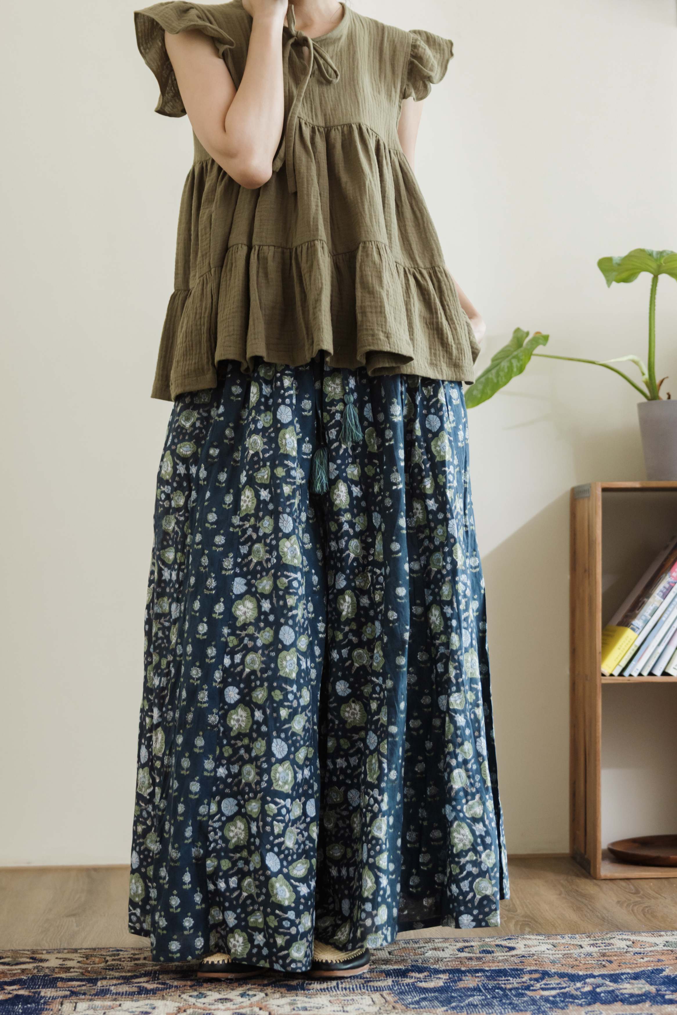 拼接花花長裙-深藍拼花