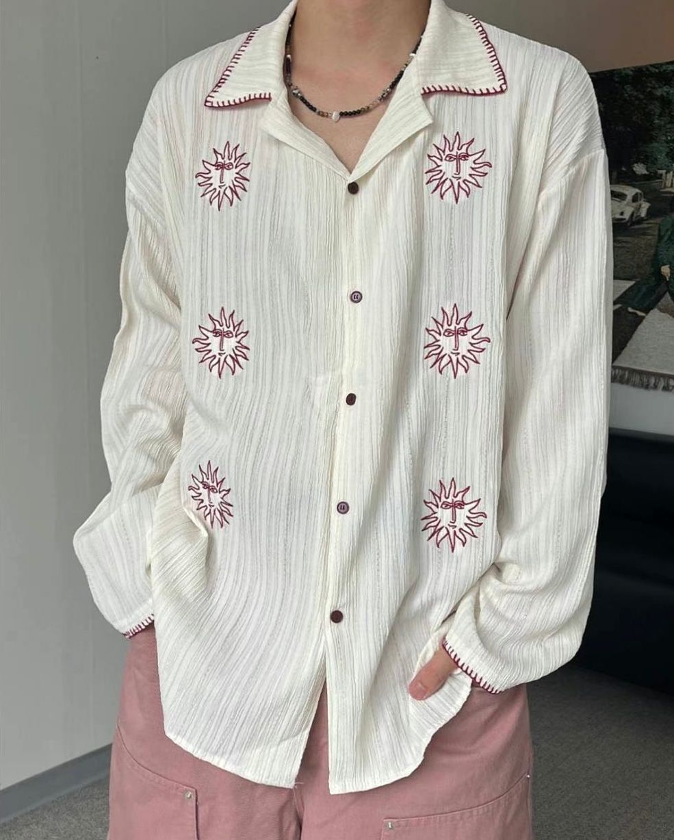 暗宜紋民族圖案長袖恤衫 S2444