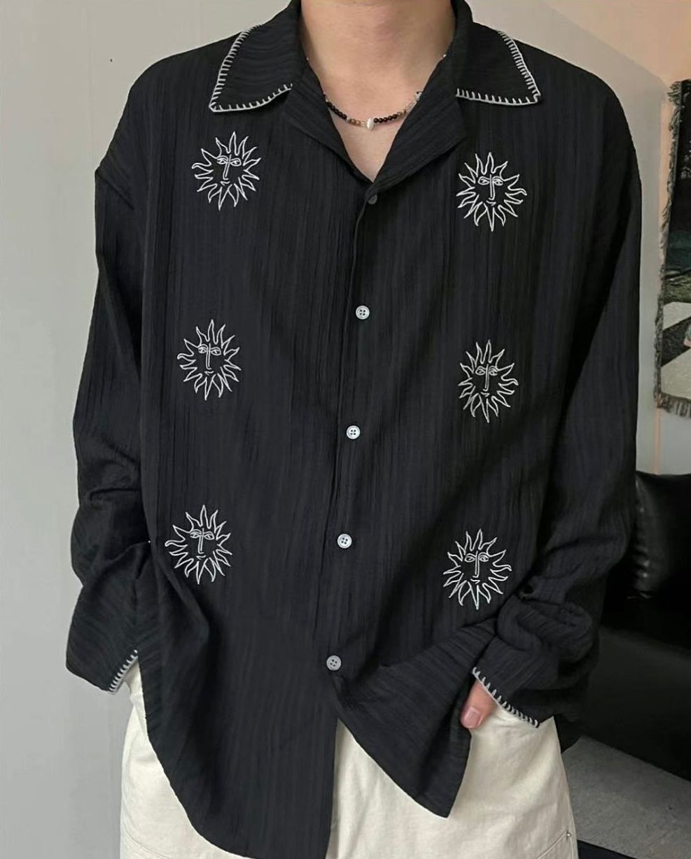 暗宜紋民族圖案長袖恤衫 S2444