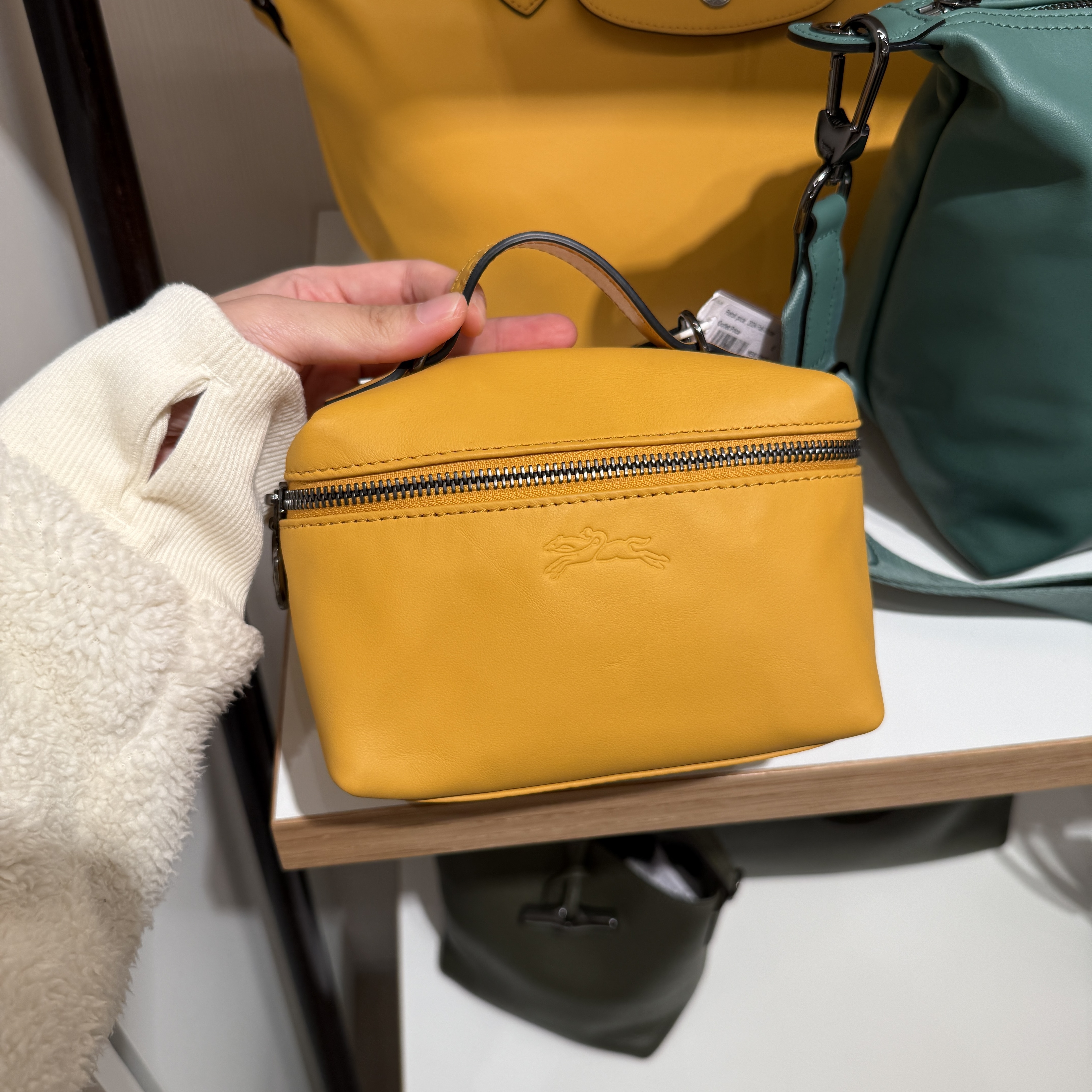 Longchamp xtra vanity case calfskin crossbody bag mango yellow 10187