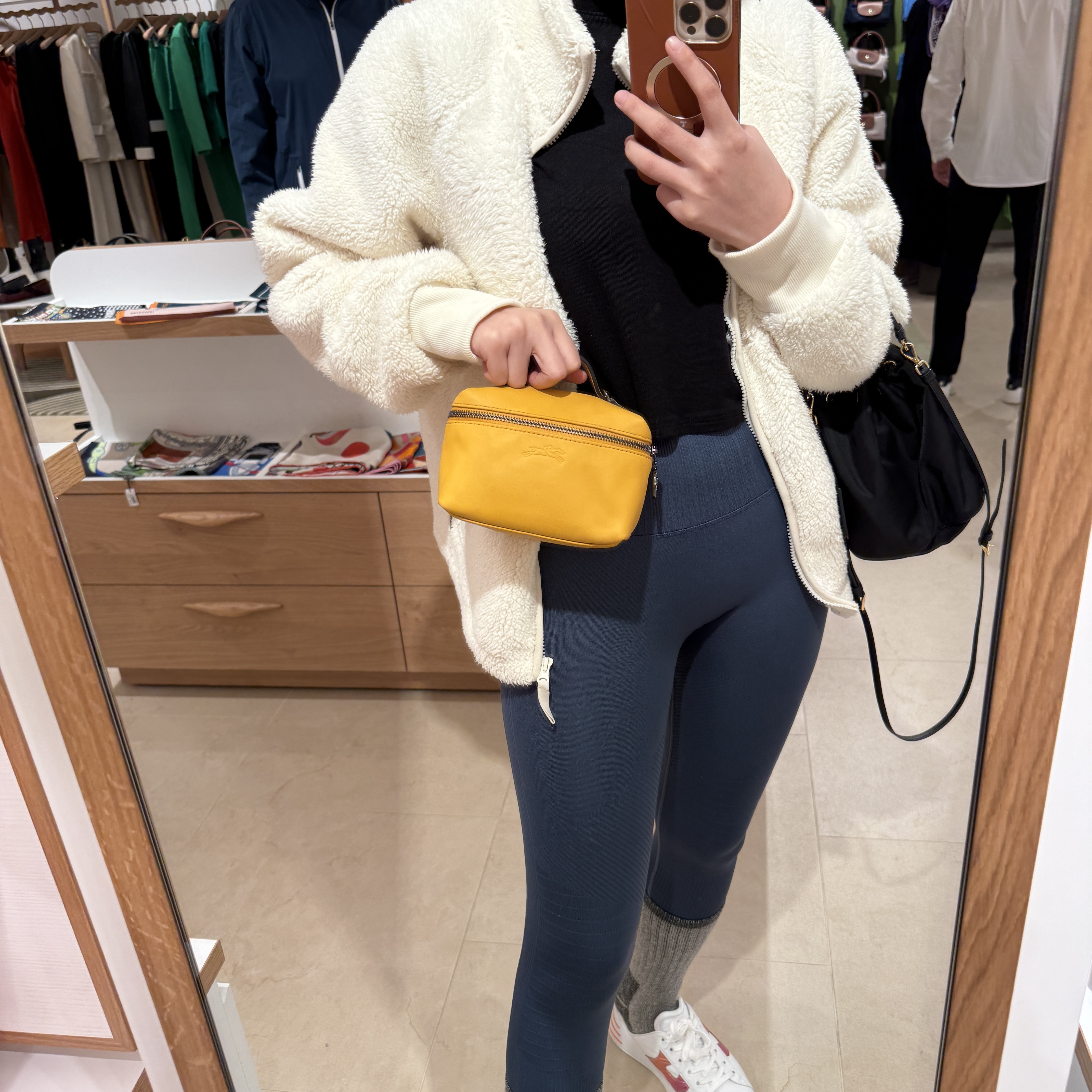 Longchamp xtra vanity case calfskin crossbody bag mango yellow 10187