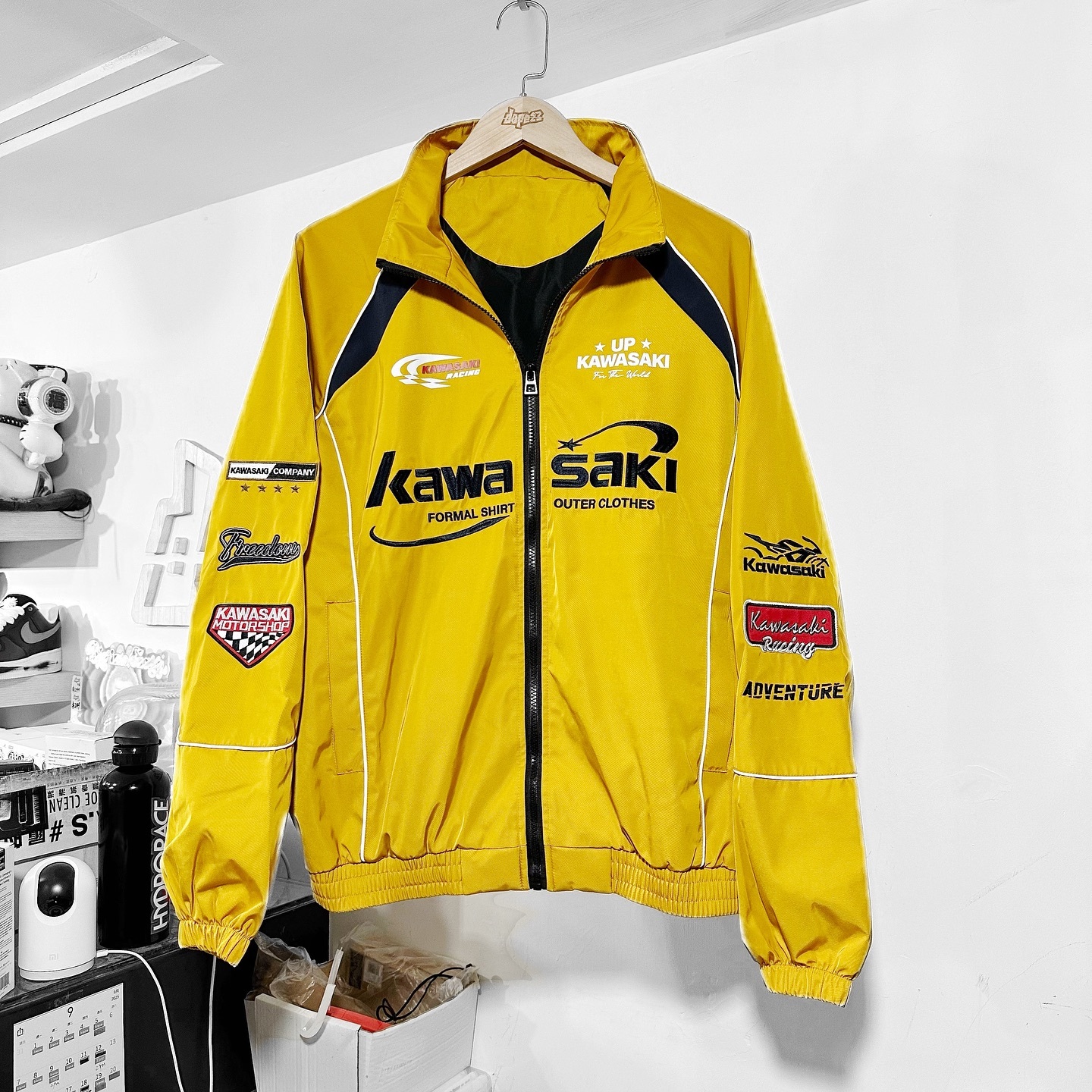 Kawasaki川崎美式復古賽車風刺繡外套男女同款 黃色 紅色