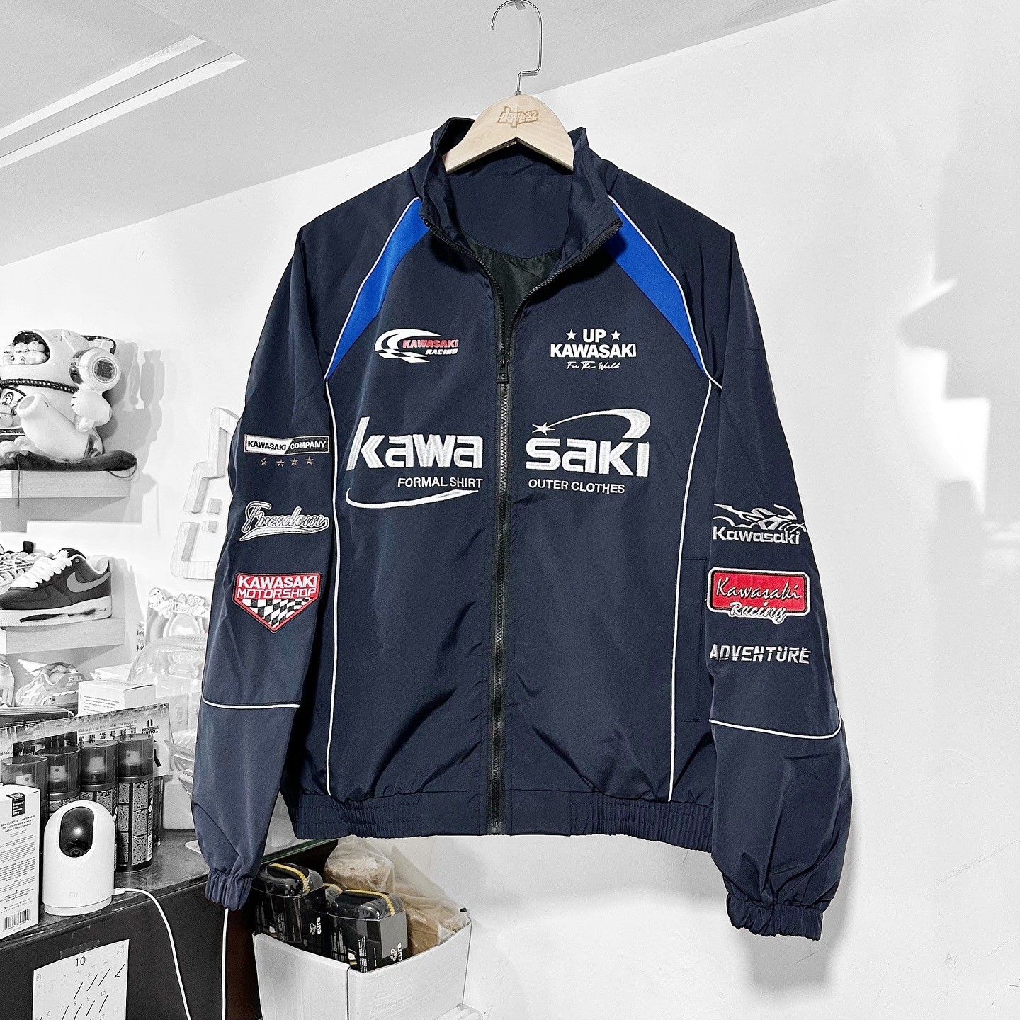 Kawasaki川崎美式復古賽車風刺繡外套男女同款 四色