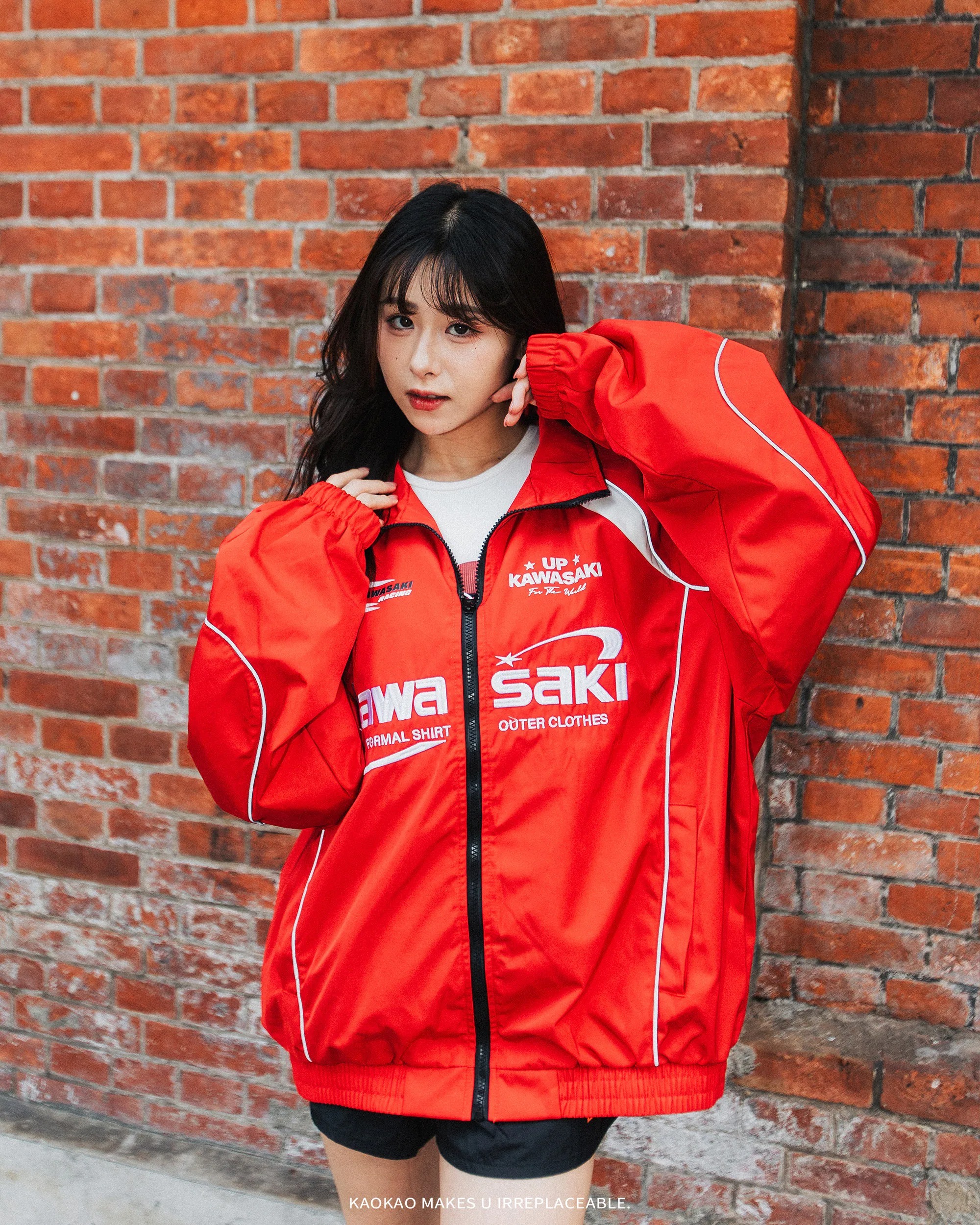 Kawasaki川崎美式復古賽車風刺繡外套男女同款 黃色 紅色