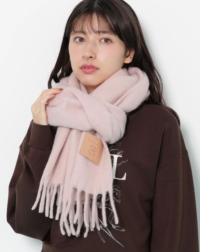 [預購]JILL by JILL STUART皮革標籤柔毛流蘇圍巾