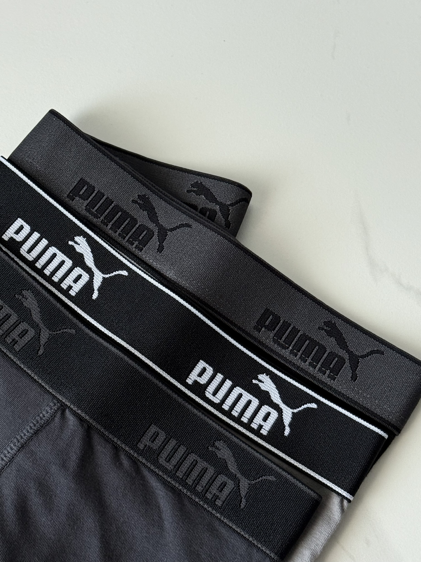 代購-PUMA 字母Logo 四角褲 抑菌內檔 平角褲 3條裝  黑/深灰/淺灰