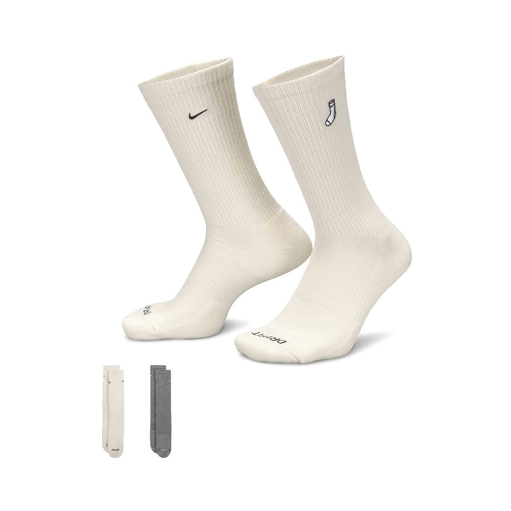 NIKE EVERYDAY PLUS 刺繡 長襪 襪子 2雙一組 奶油白 雪花灰  FB5709-900 - 901 白色 黑色 男女
