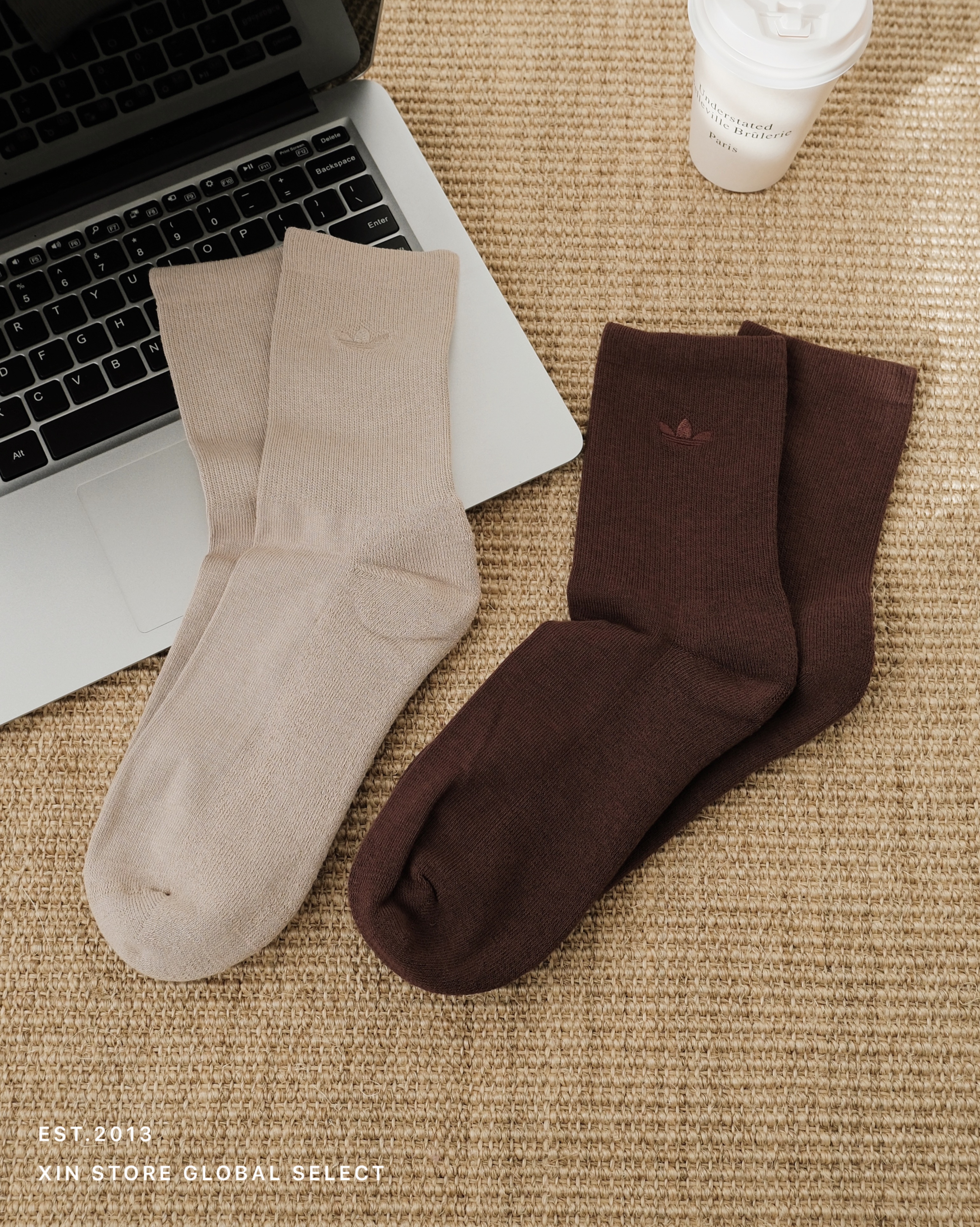 Adidas 刺繡 羅紋 針織 大地色 中筒 襪子 兩雙組 兩款