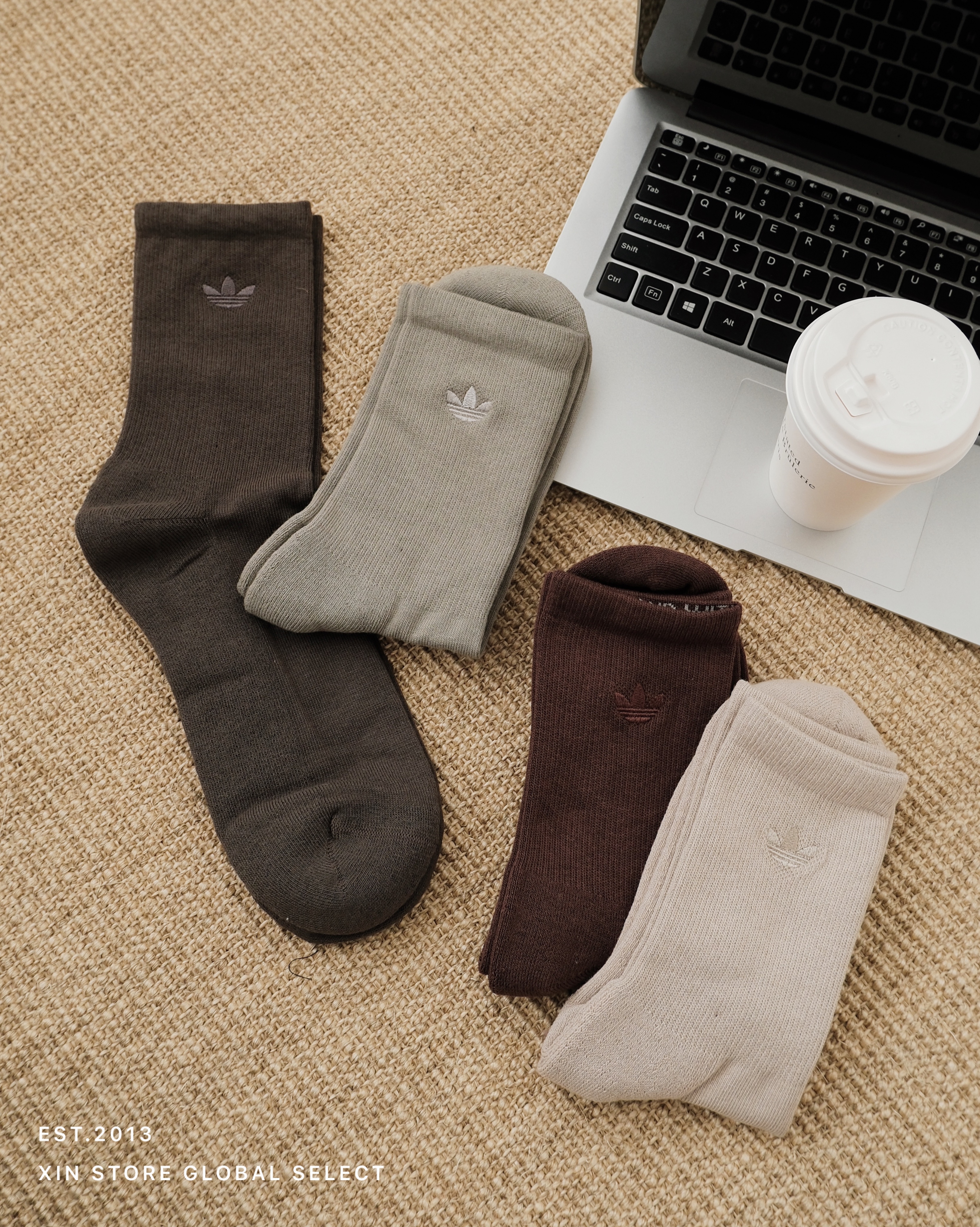 Adidas 刺繡 羅紋 針織 大地色 中筒 襪子 兩雙組 兩款