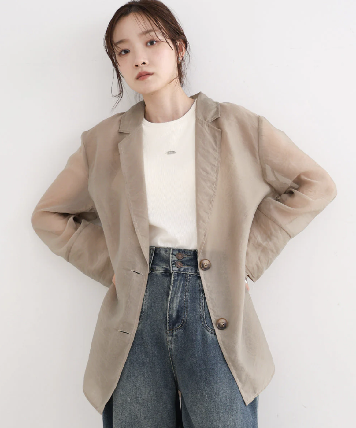 硬紗透視剪裁外套