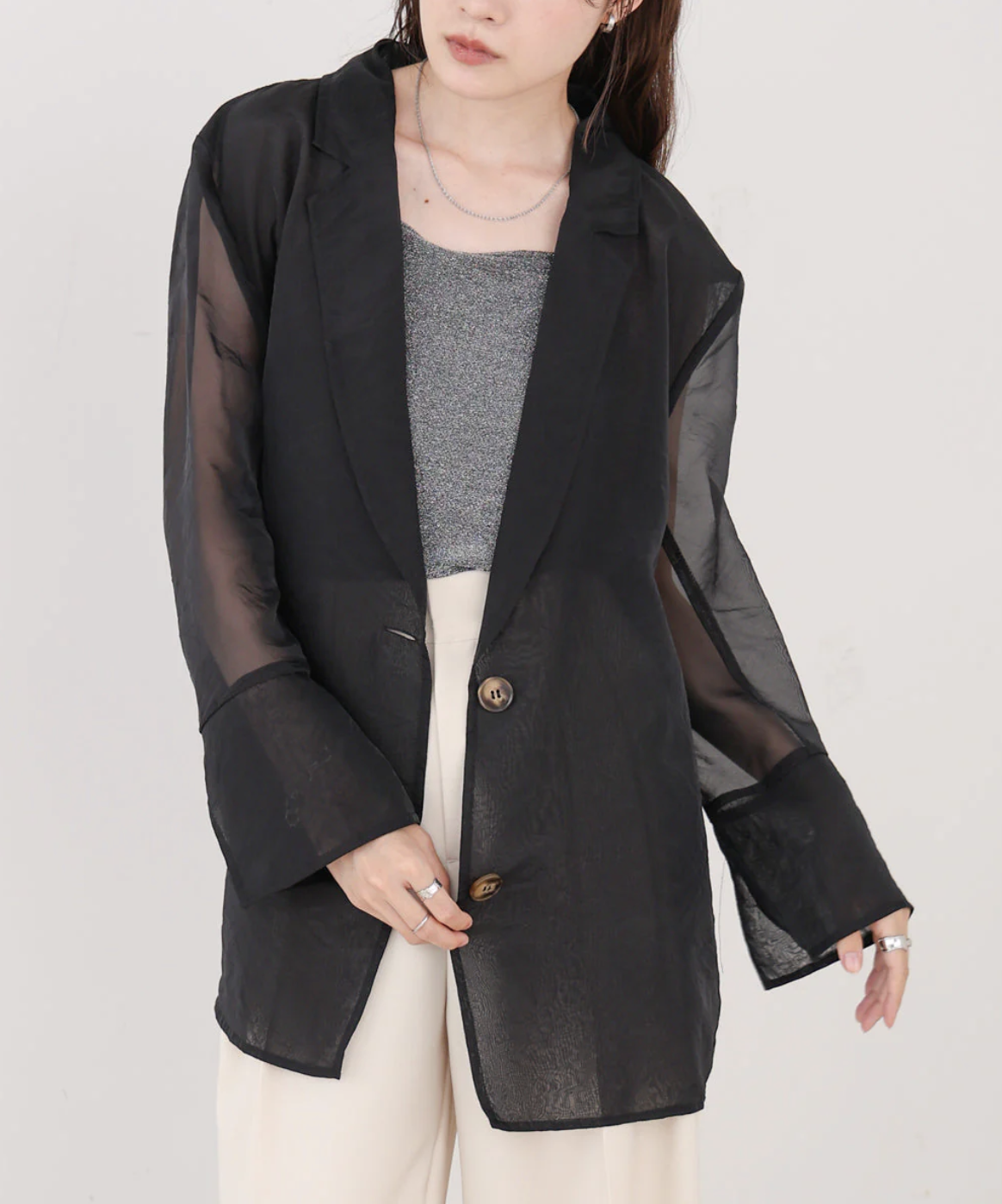 硬紗透視剪裁外套