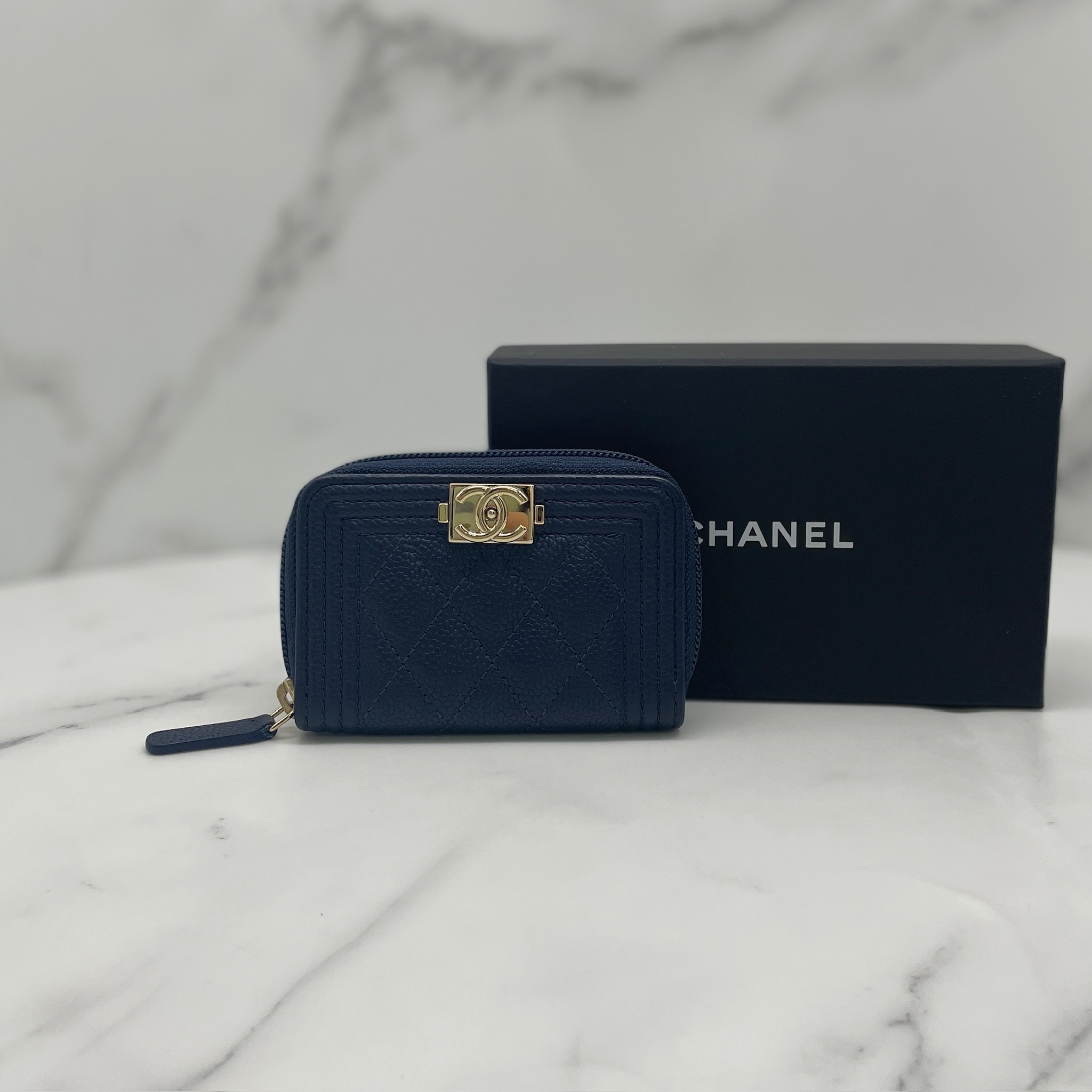 Chanel Boy Zip Around  Card Holder (Navy )