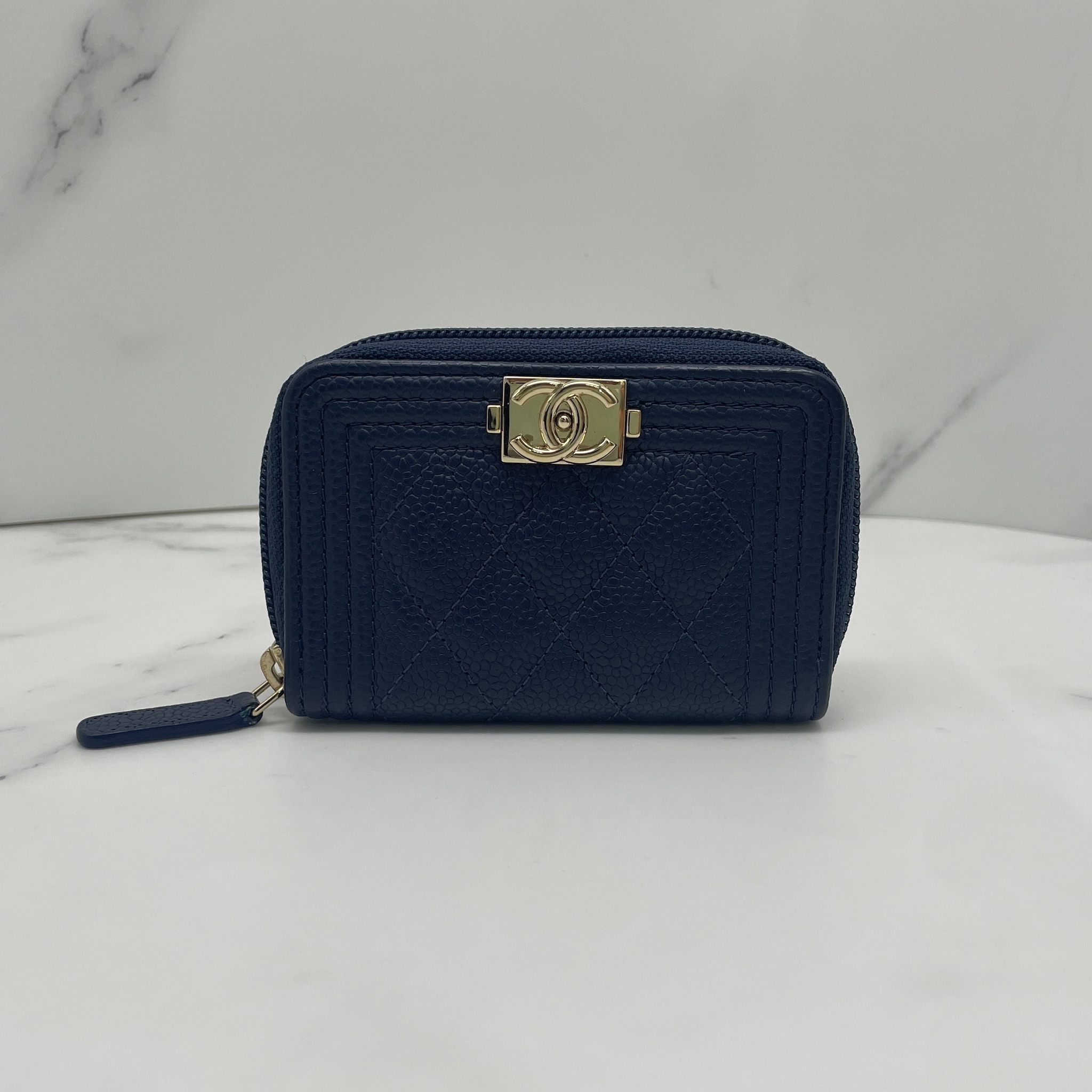 Chanel Boy Zip Around  Card Holder (Navy )