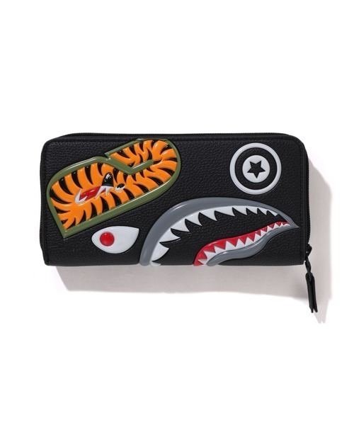 BAPE 25FW 黑 皮革 經典 WGM 鯊魚 皮夾 長夾