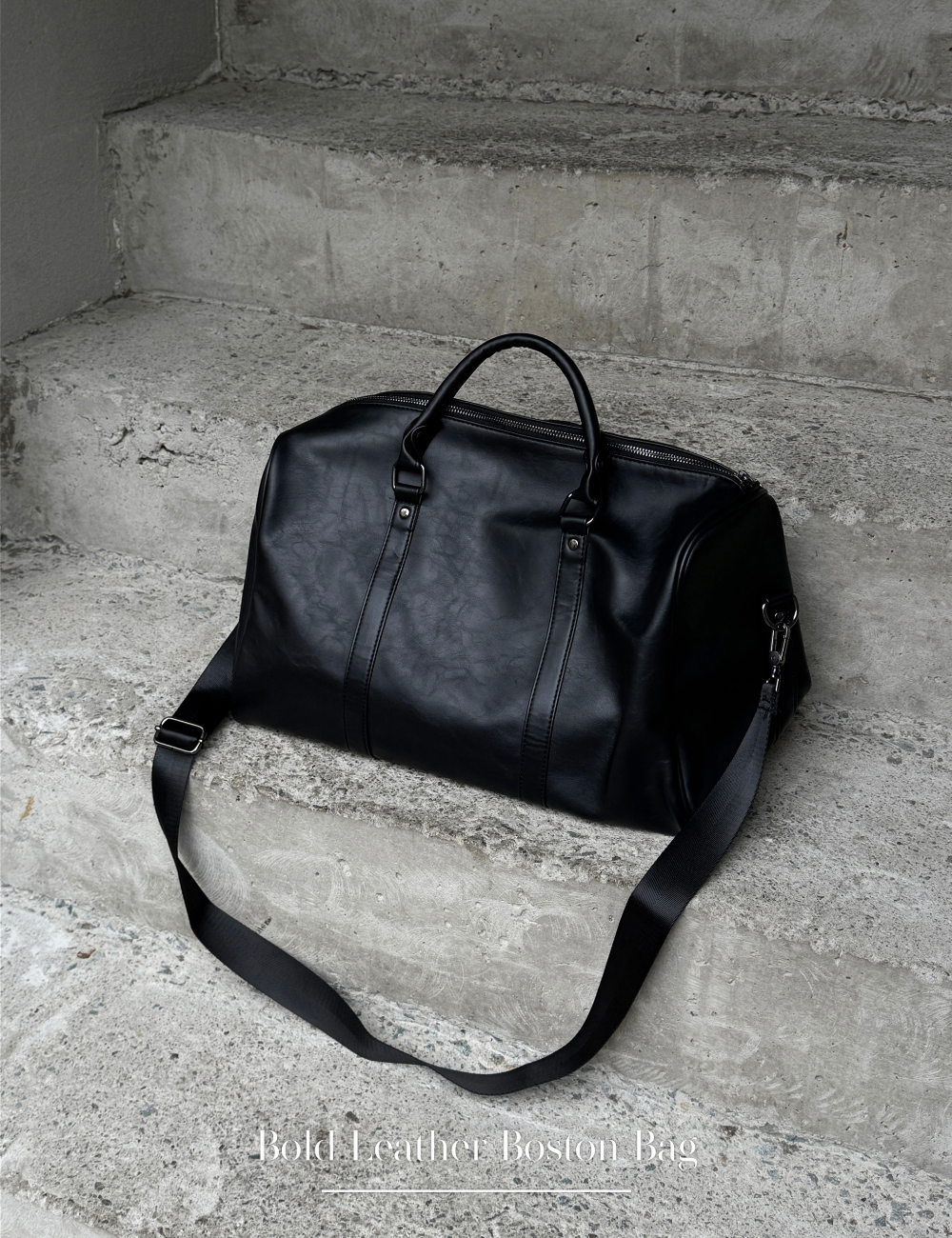 Qss Korea Bold Boston 韓國 皮革 單肩包 手提包 波士頓包 黑