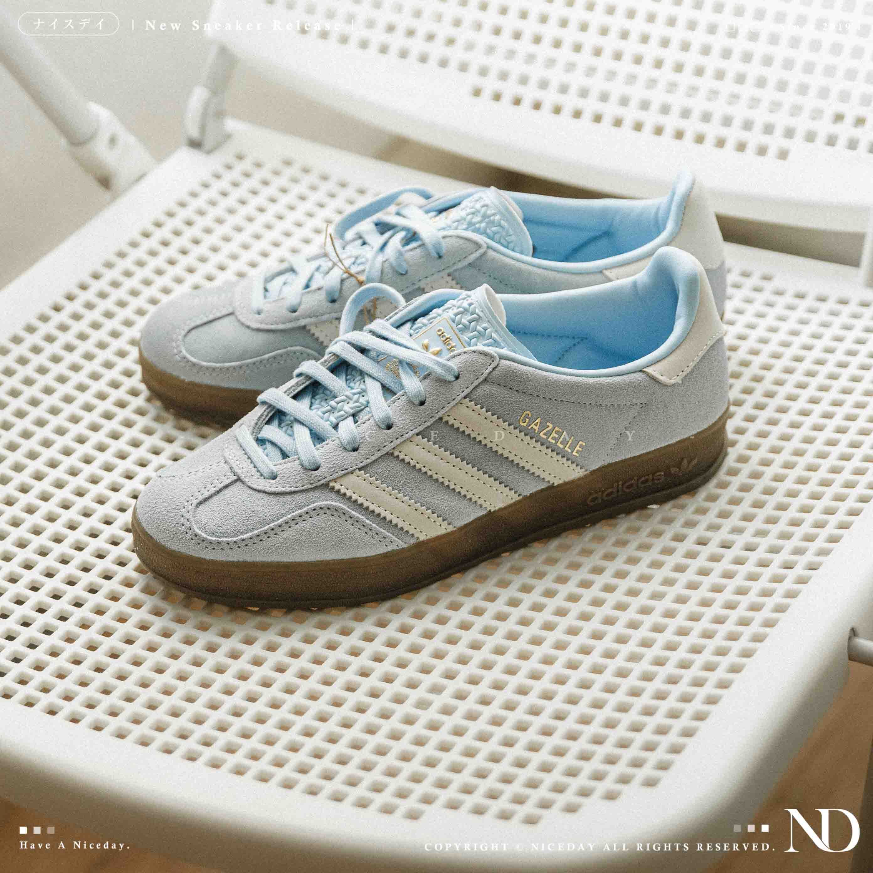 NICEDAY 調貨 Adidas Gazelle Indoor 粉藍色 焦糖底 麂皮 淺藍 水藍色 女鞋 JI2717