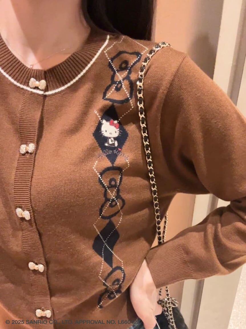 [預購] 折扣SNIDEL × HELLO KITTY 聯名款蝴蝶結菱格針織開襟外套