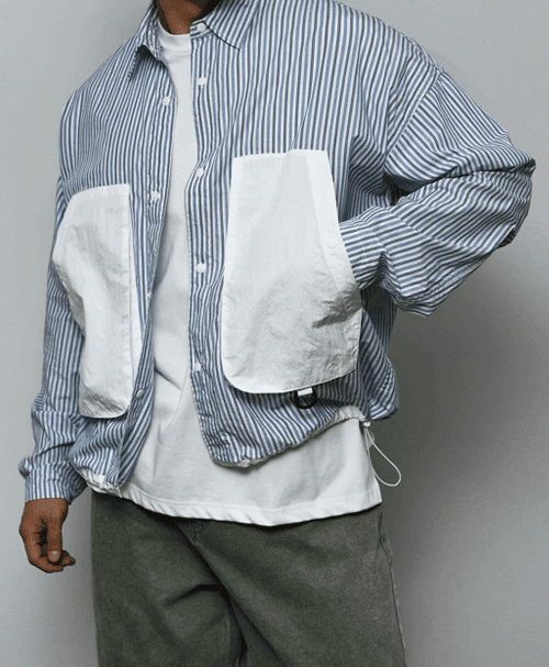 大口袋繫帶襯衫夾克
