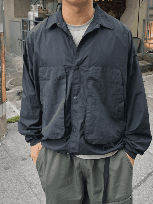 大口袋繫帶襯衫夾克