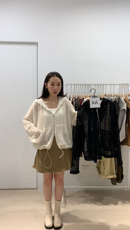 (現貨) 可鹽可甜的連帽洞洞緹花雙拉針織外套 _11753