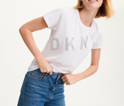[S] DKNY DIAGONAL RHINESTONE LOGO SHORT SLEEVE T-SHIRT,WHITE, B2101914-WHT FINAL SALE (SD288)