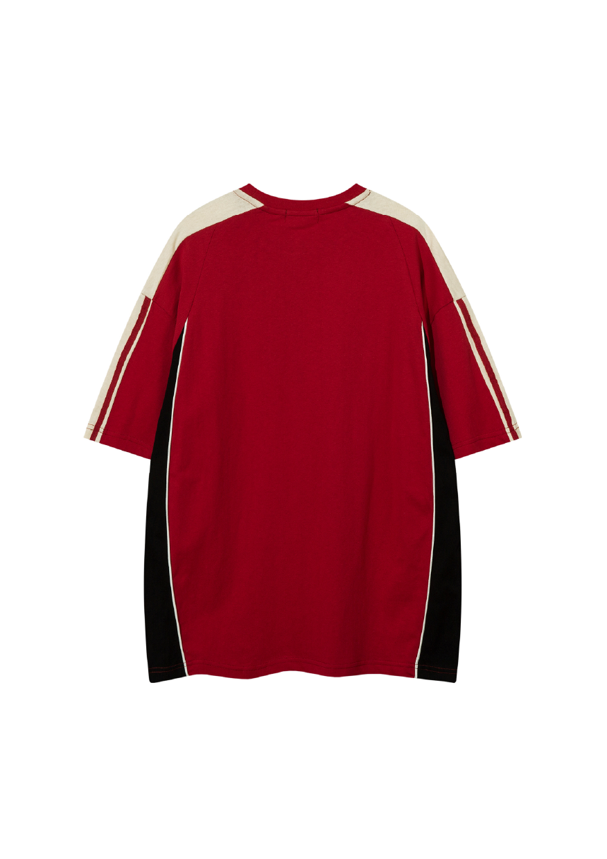 - SIMPLEACTION - 美式復古拼接設計短袖上衣