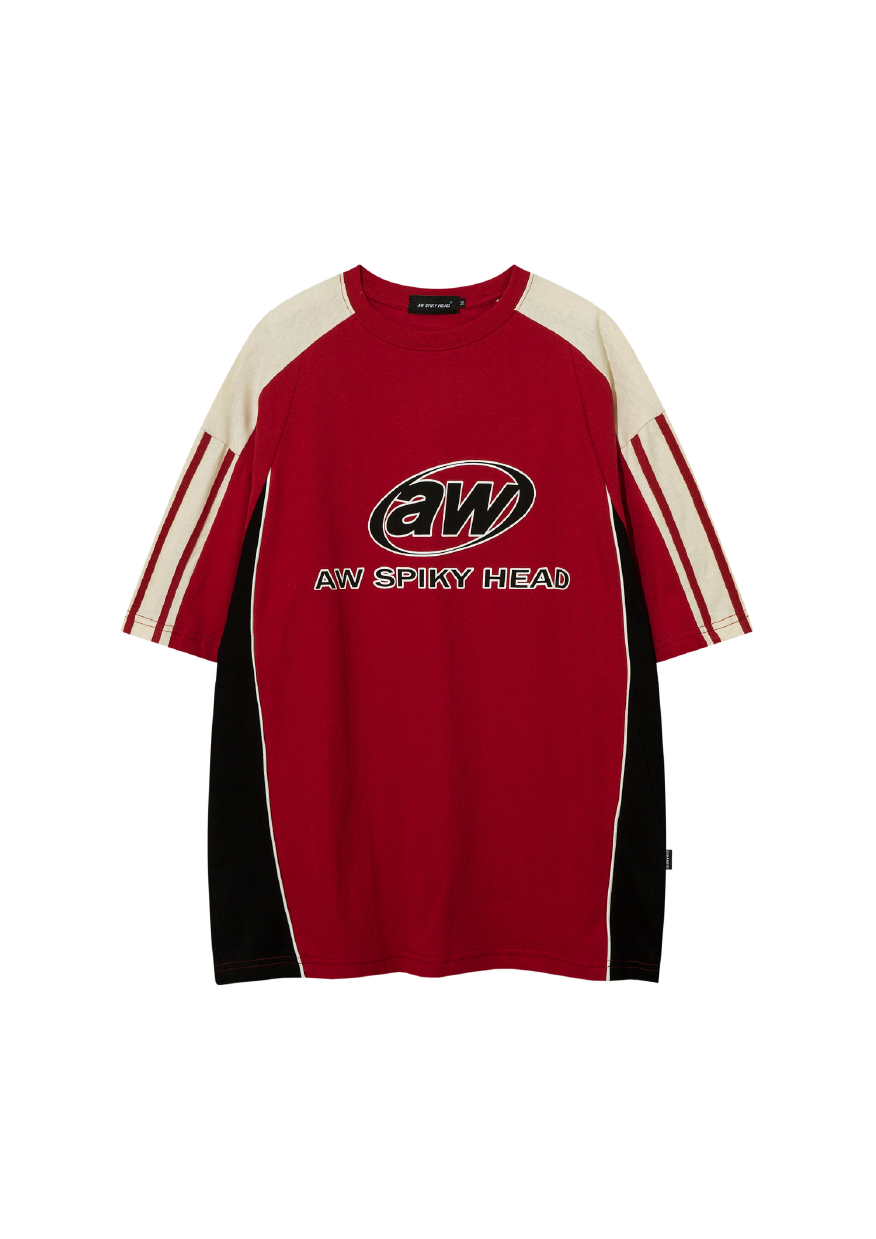 - SIMPLEACTION - 美式復古拼接設計短袖上衣