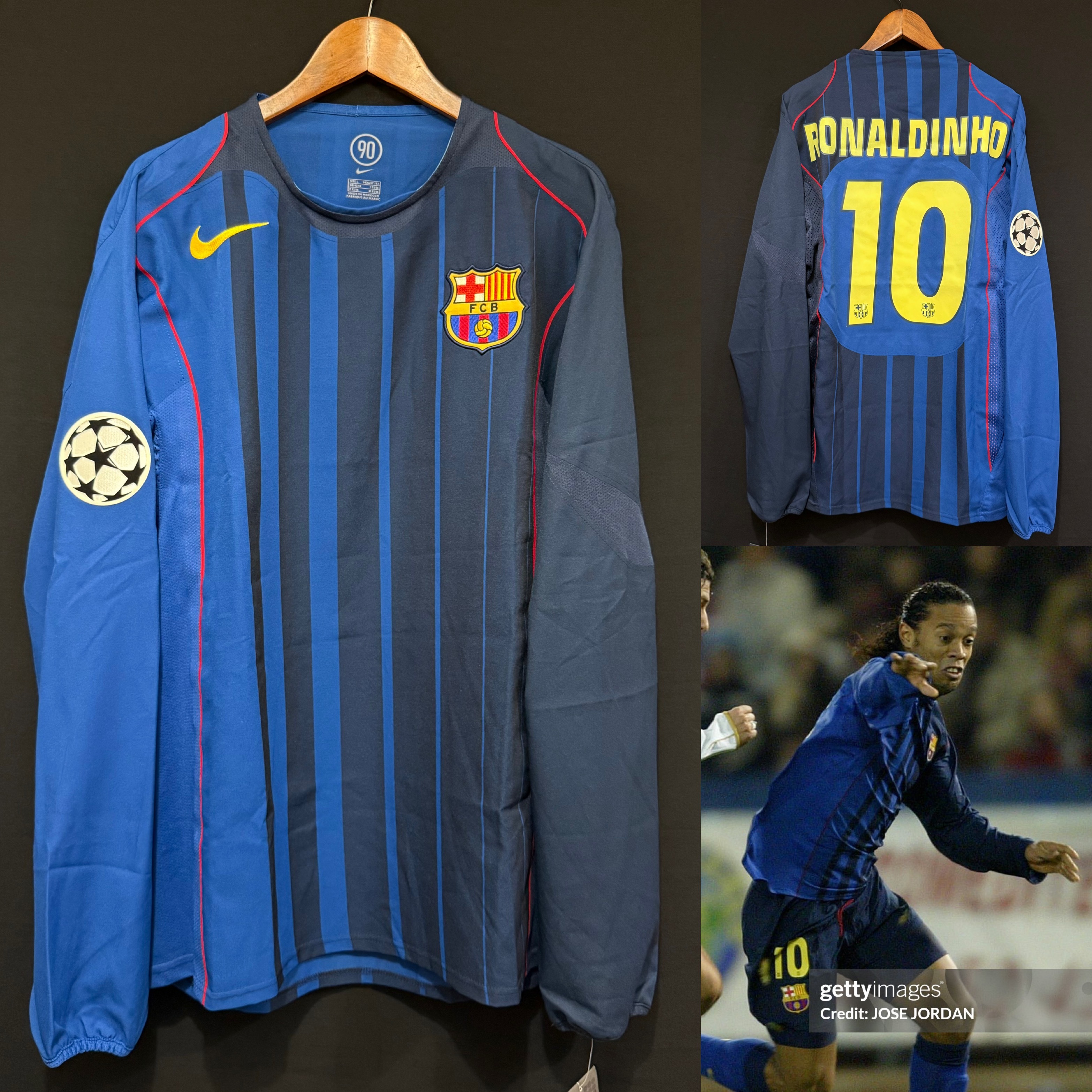 (更衣室版) 巴塞隆拿 2004-2005 Nike 歐聯作客長袖更衣室球員版球衣 #10 RONALDINHO