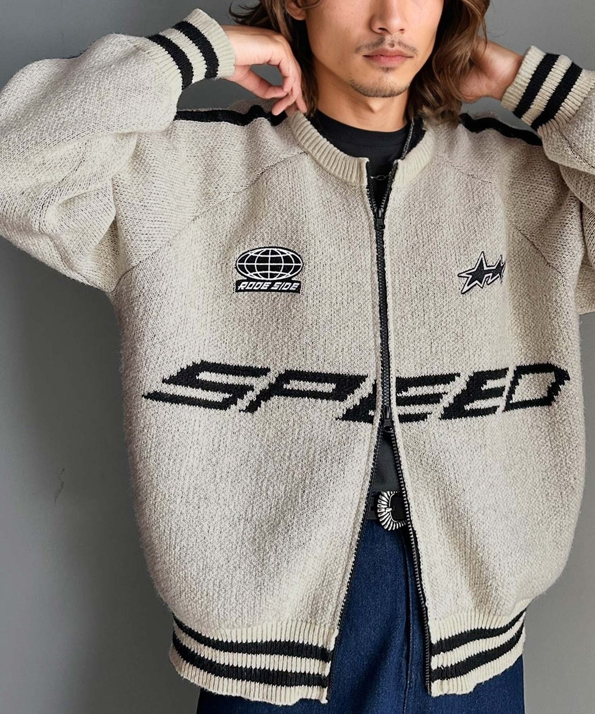 <情侶穿搭首選>Java 日本 賽車風 雙拉鍊 夾克 針織外套 燕麥 黑