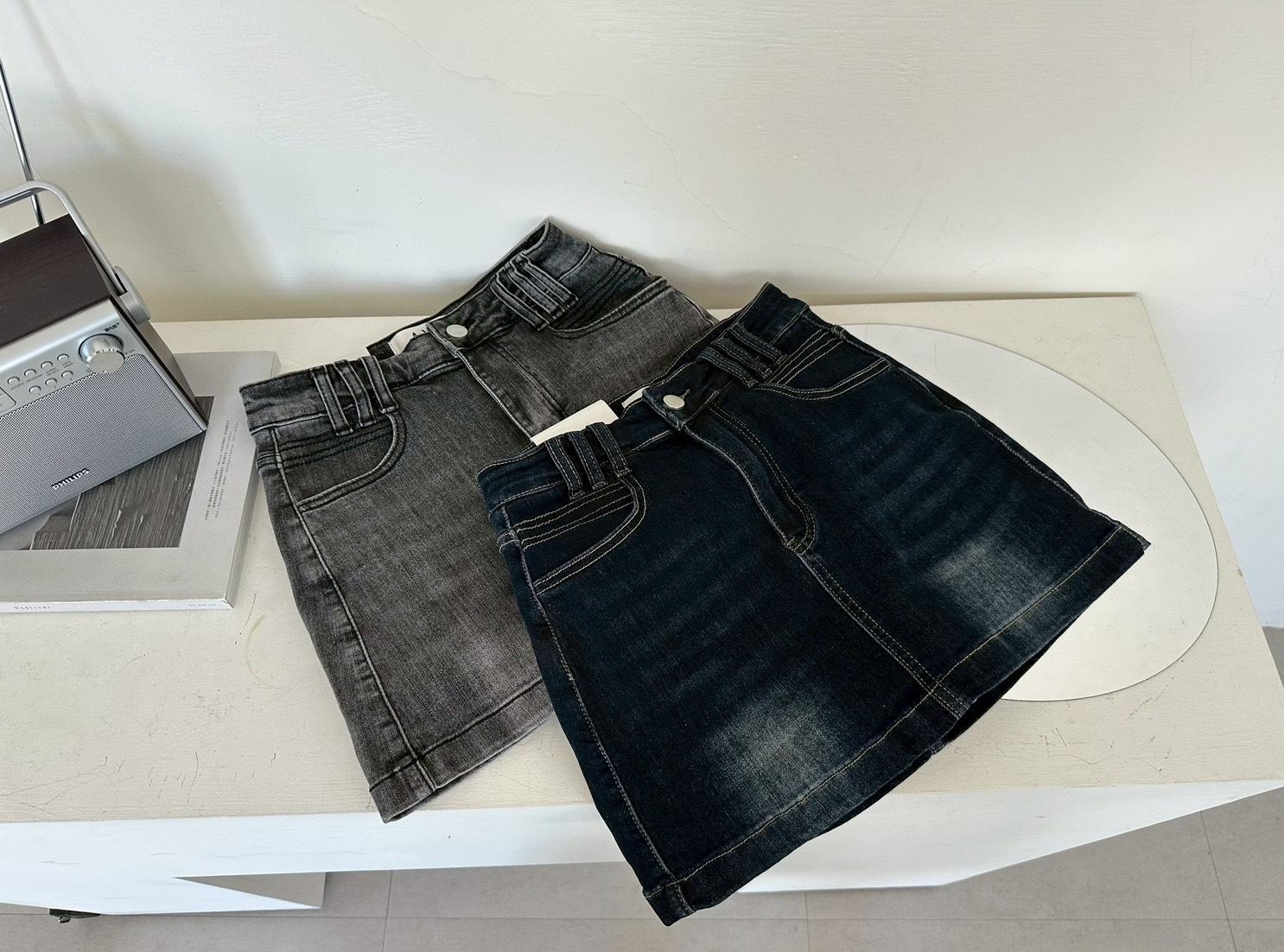 抓痕刷色牛仔短裙 1651