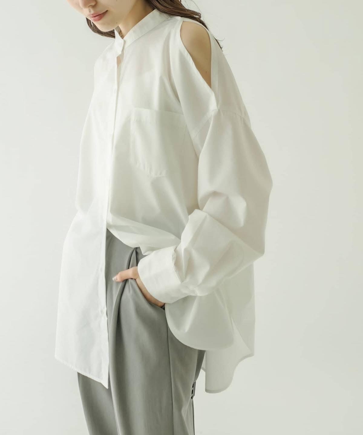 mystic(ミスティック)  ショルダースリットシャツ白（MYZ1021304A0003）