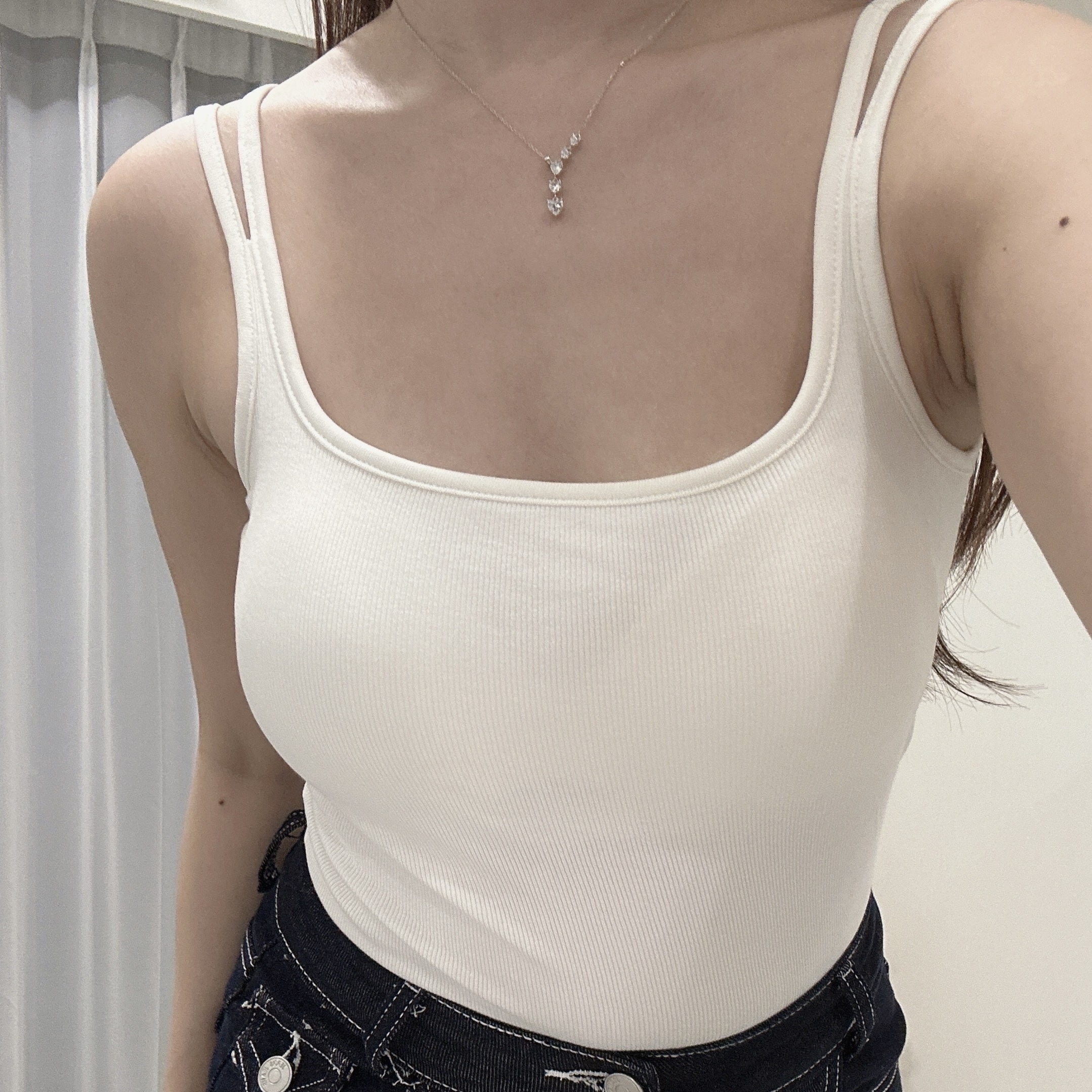 CL02螺紋雙肩帶胸墊背心