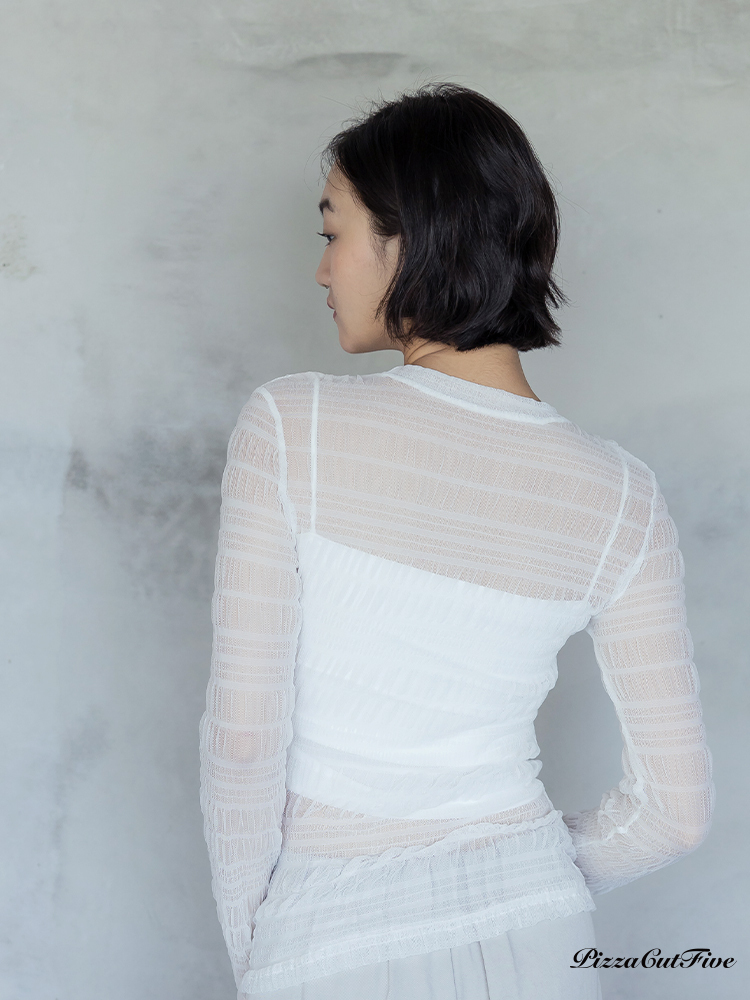 雲朵圓領透膚長袖上衣 PizzaCutFive PCF253403006