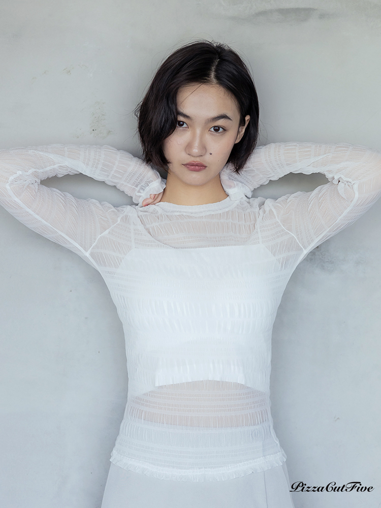 雲朵圓領透膚長袖上衣 PizzaCutFive PCF253403006