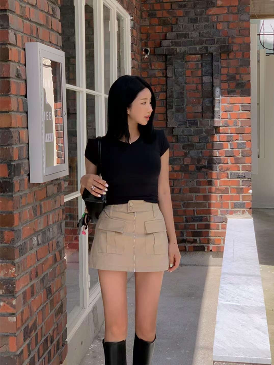 兩釦拉鍊口袋短褲裙